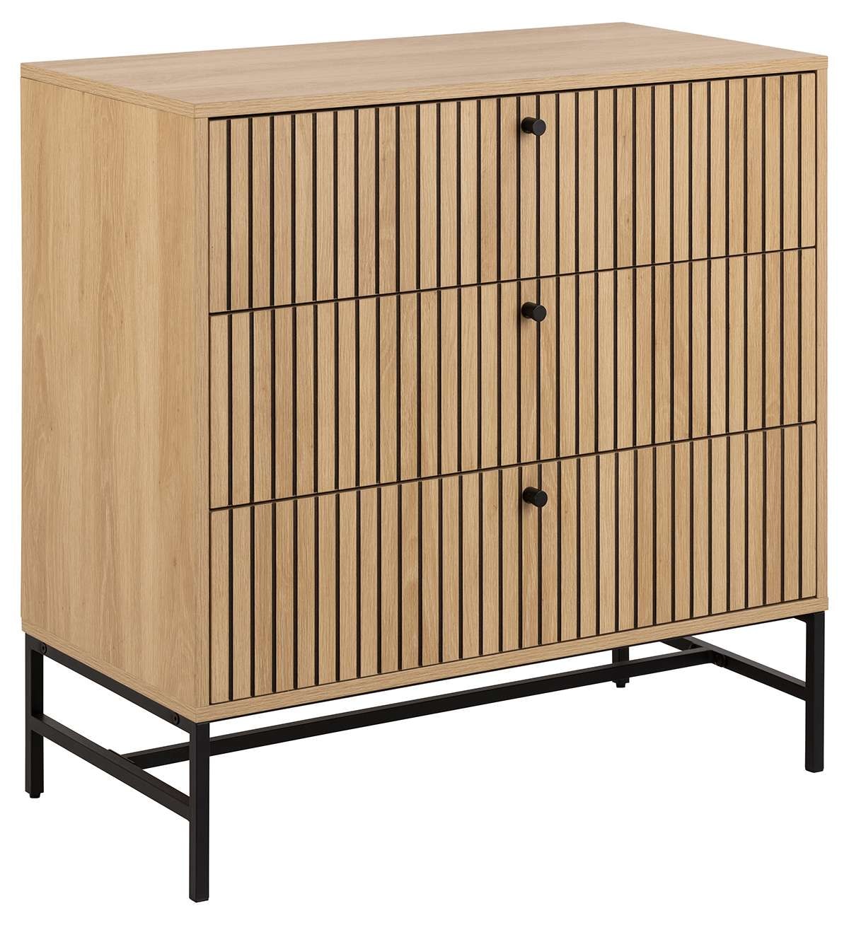 Image of ACTONA GROUP Sideboard "Albany" Eiche-Optik, Lamellenfront, 3 Schubladen, B: 80, 6 cm