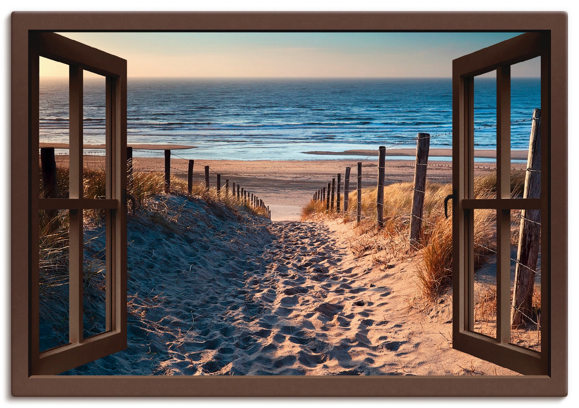 Image of Artland Leinwandbild "Fensterblick Weg zum Nordseestrand" Strand 1 Stk. tlg. als Leinwandbild in verschied. Grössen