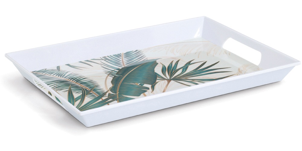 Image of Zeller Present Tablett "Melamintablett "Palm leaves"" tropisches Motiv, Tragegriffe, 34,8x50 cm