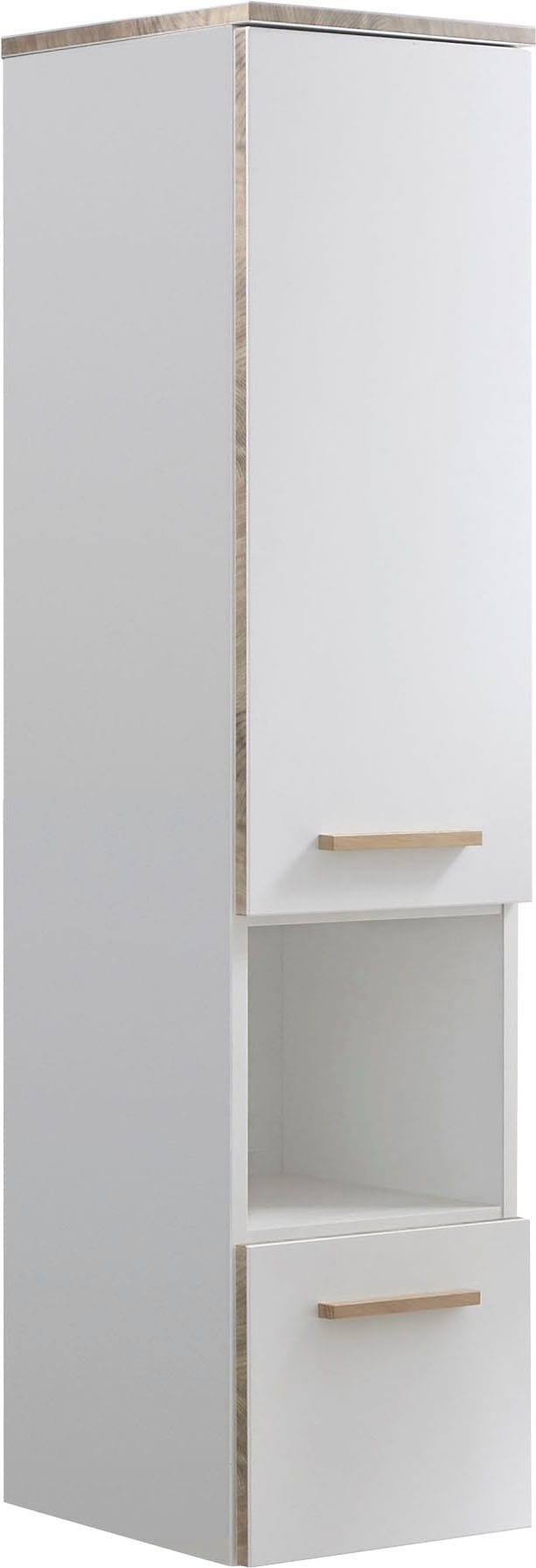 Image of Saphir Midischrank "Quickset 931 Badschrank in Weiss Glanz, 1 Tür, 1 Nische, 1 Schublade" 2 Glas-Einlegeböden, inkl. Türdämpfer, 30 cm breit, 123,2 cm hoch
