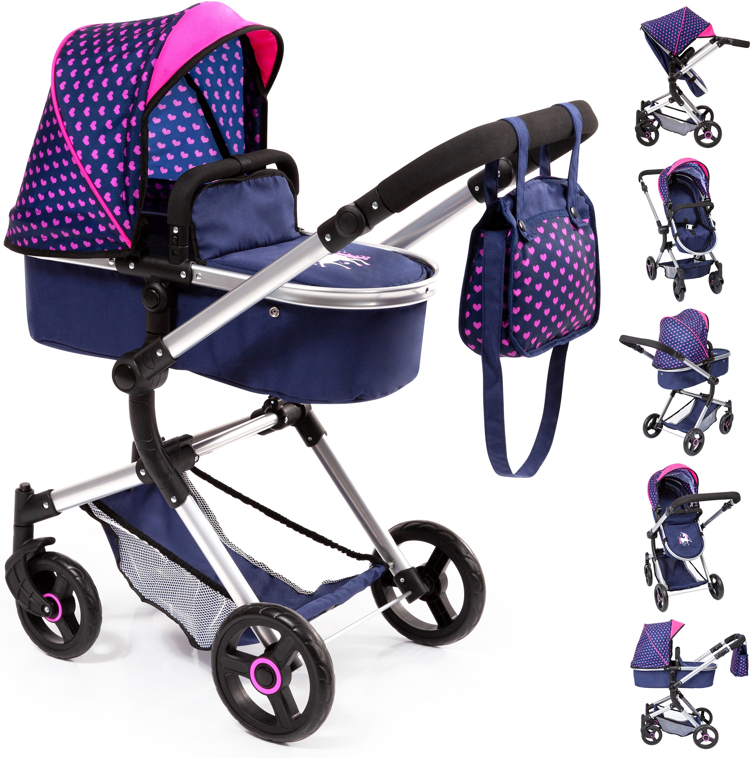 Bayer Kombi-Puppenwagen »Vario, Blau/Pink«, inkl. Wickeltasche