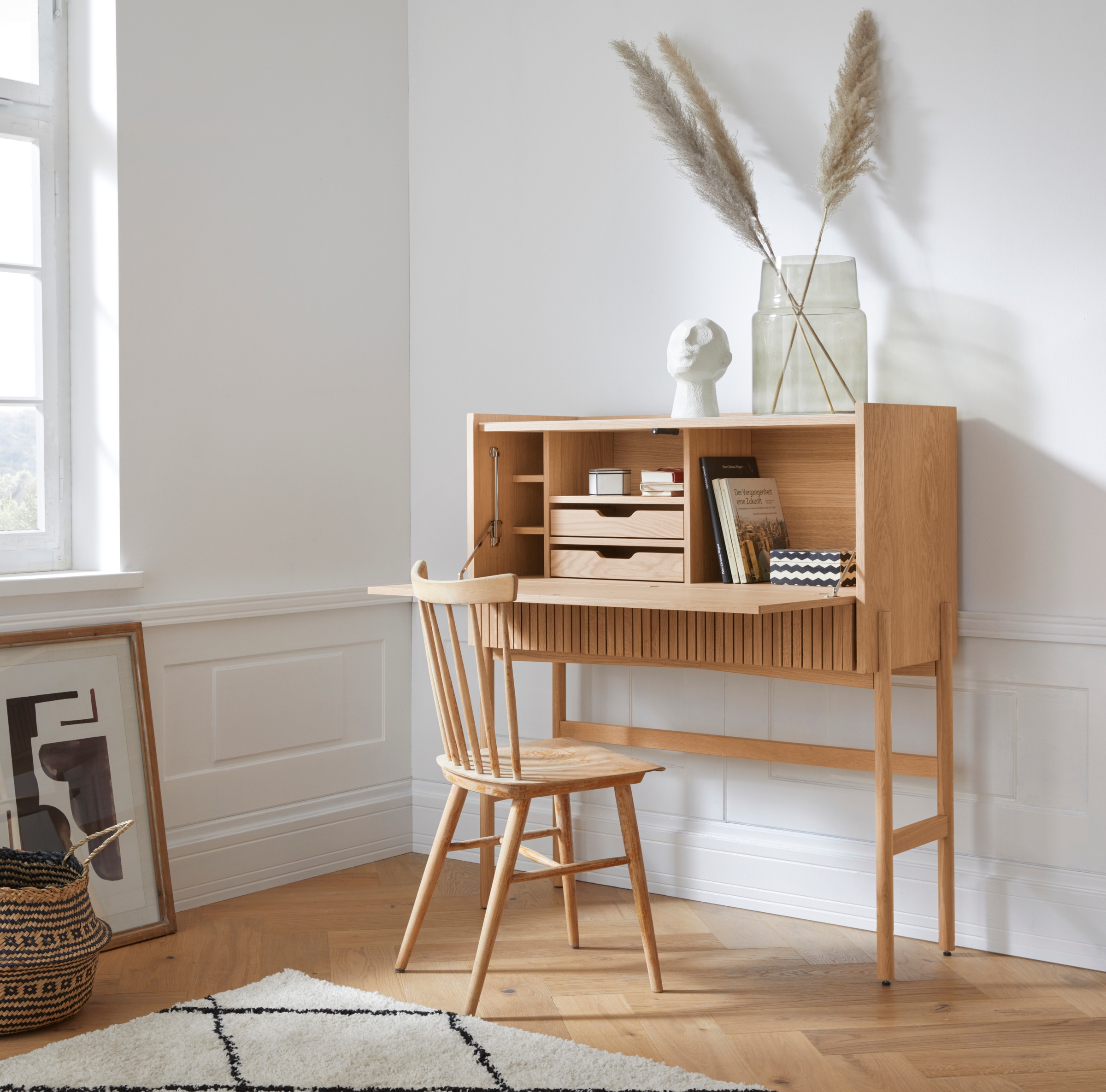 Image of andas Schreibtisch »Jytte«, Design by Morten Georgsen, mit massiven Holzstreben in der Front bei Ackermann Versand Schweiz