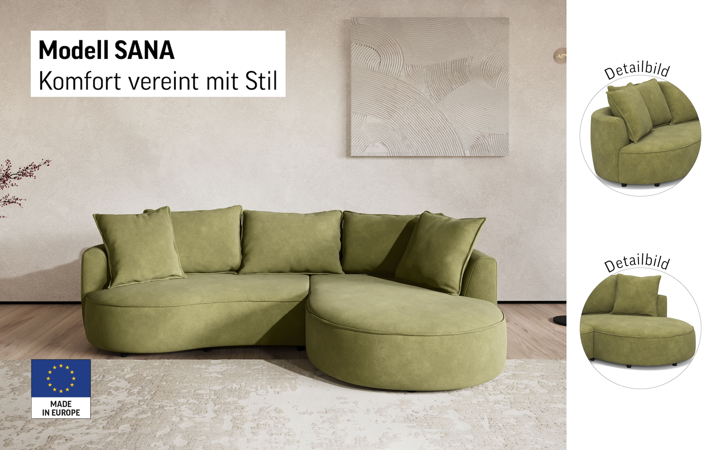 COTTA Ecksofa »Sana L-Form, Breite 260 cm« Loungesofa mit Wellenunterfederung