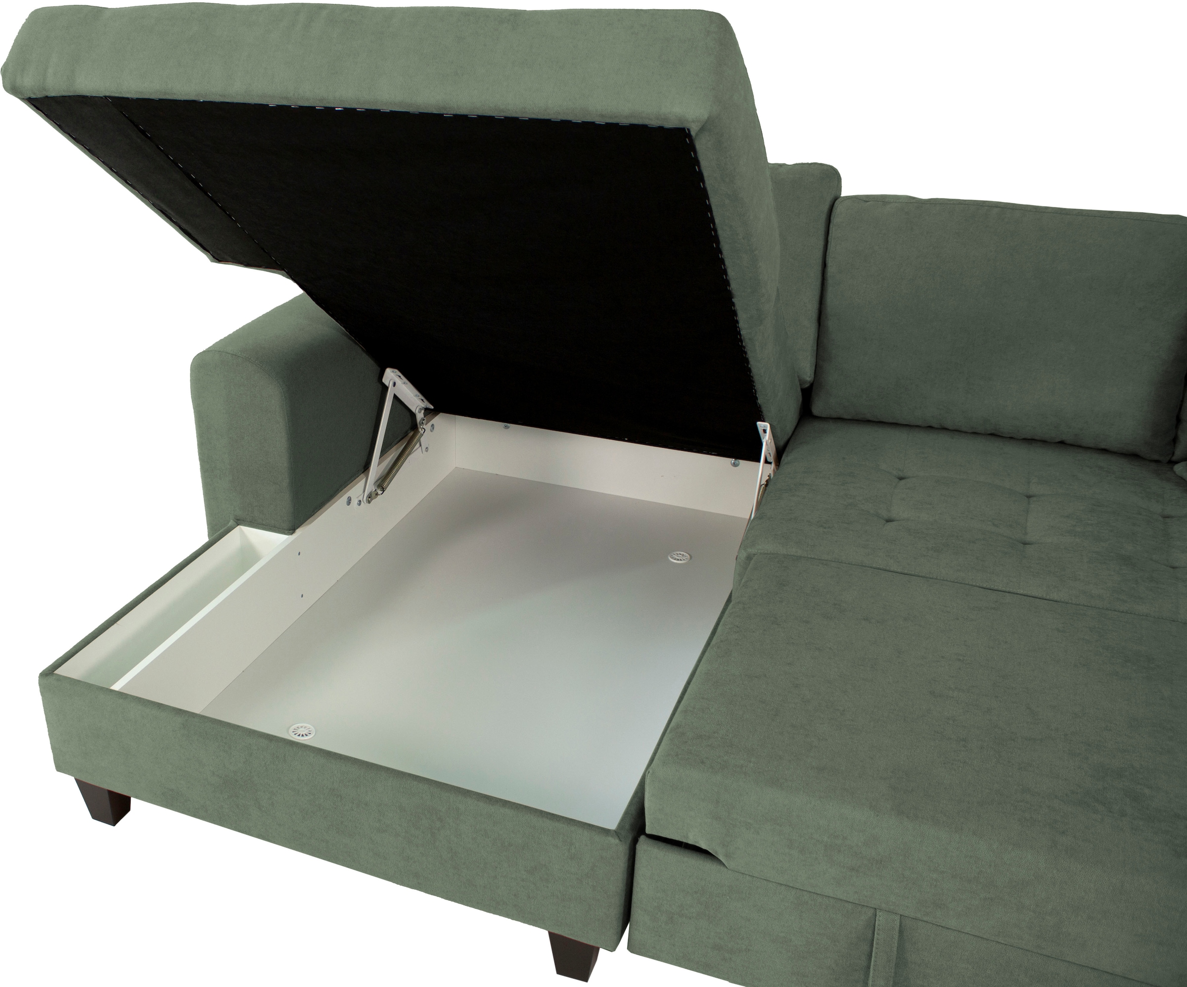 Trends by HG Canapé d'angle »Moritz L-Form, B: 265 cm« avec fonction couchage, coffre-lit & coussin décoratif
