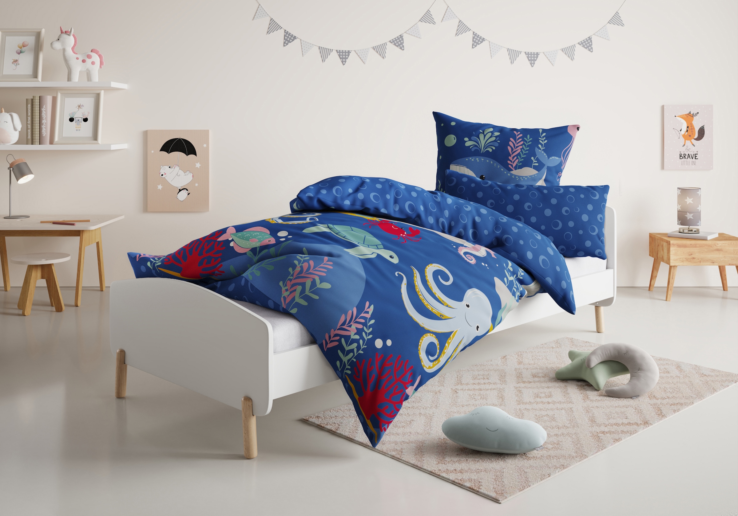 Lüttenhütt Kinderbettwäsche »CUDDLEE« 2 Stk. tlg. in vielen Designs: Dino,Einhorn,Weltraum,Baustelle,Herz,Trecker,Safari