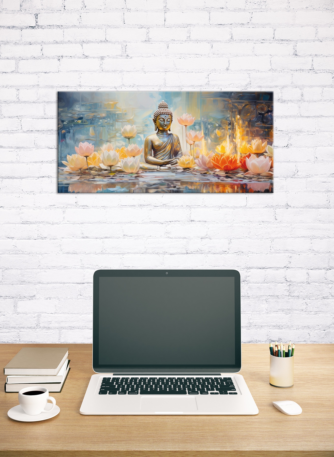 Bönninghoff Tableau sur toile »Wandbild BUDDHA 33x70 cm – Leinwandbild Keilrahmen Deko modern« Bouddha | Bouddhisme | Fleurs | Images de fleurs | Images de plantes | Images spirituelles | Plantes | Statue de Bouddha 1 cuis tlg. tendu sur châssis