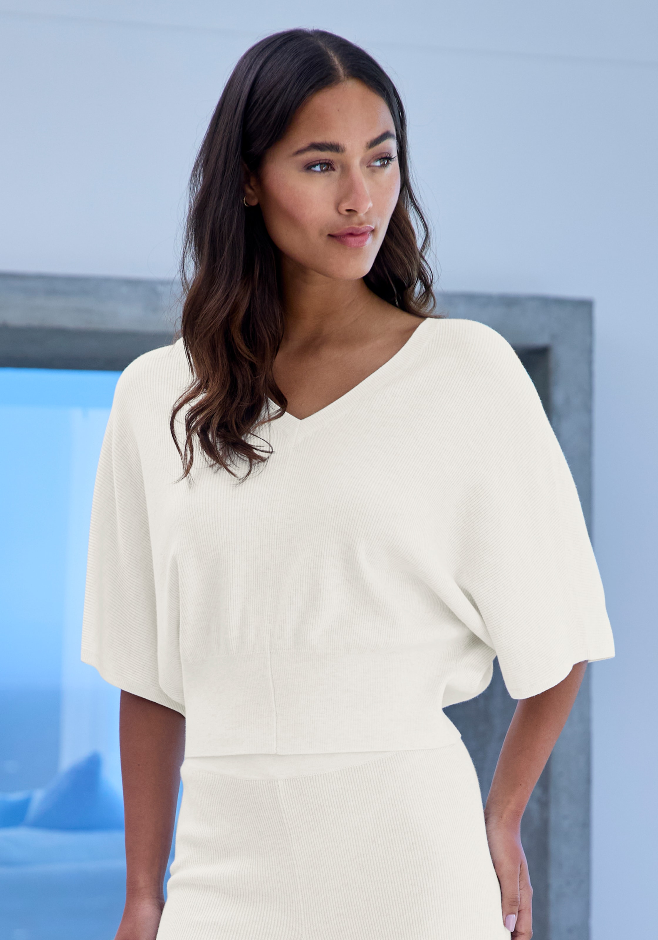 Image of Copenhagen Studios Fledermausshirt aus hochwertiger, feiner Rippe, Loungewear
