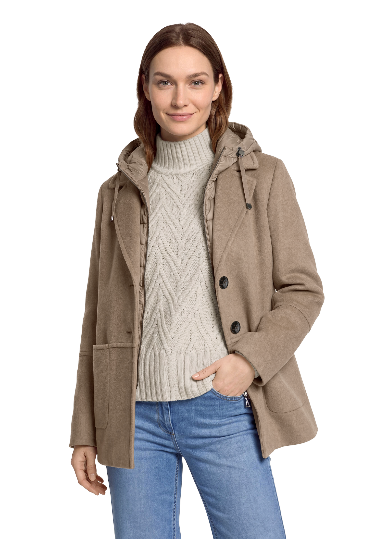 Image of Gil Bret Wolljacke mit Kapuze mit Reverskragen und Steppkapuze
