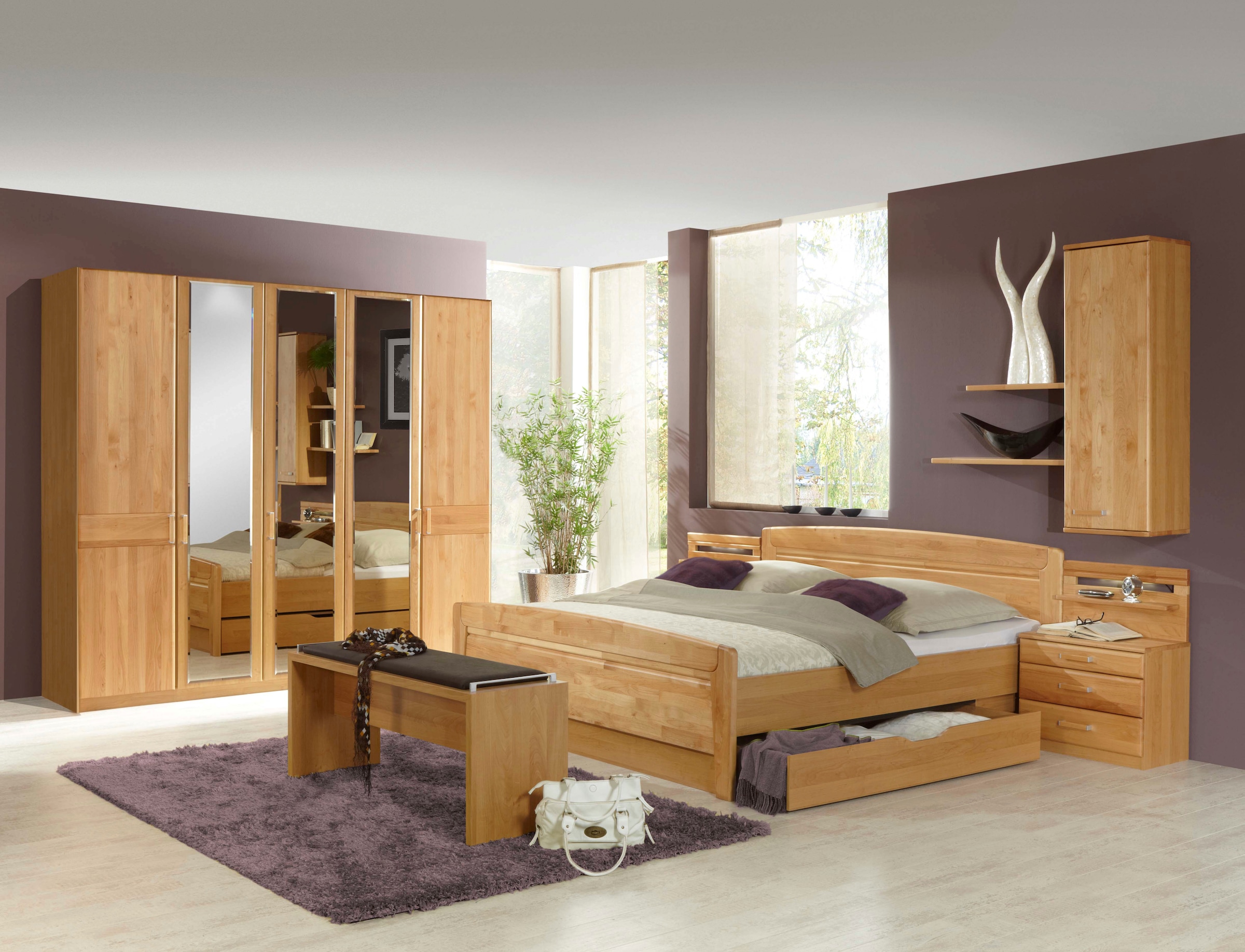 WIEMANN Armoires à vêtements »Lausanne, Drehtürenschrank, Schrank, Wäscheschrank, Erle teilmassiv« 2 largeurs, 2 hauteurs 216/236 cm sélectionnables, FABRIQUÉ EN ALLEMAGNE,  Façade en bois massif d'aulne, qualité durable, avec amortisseur de porte
