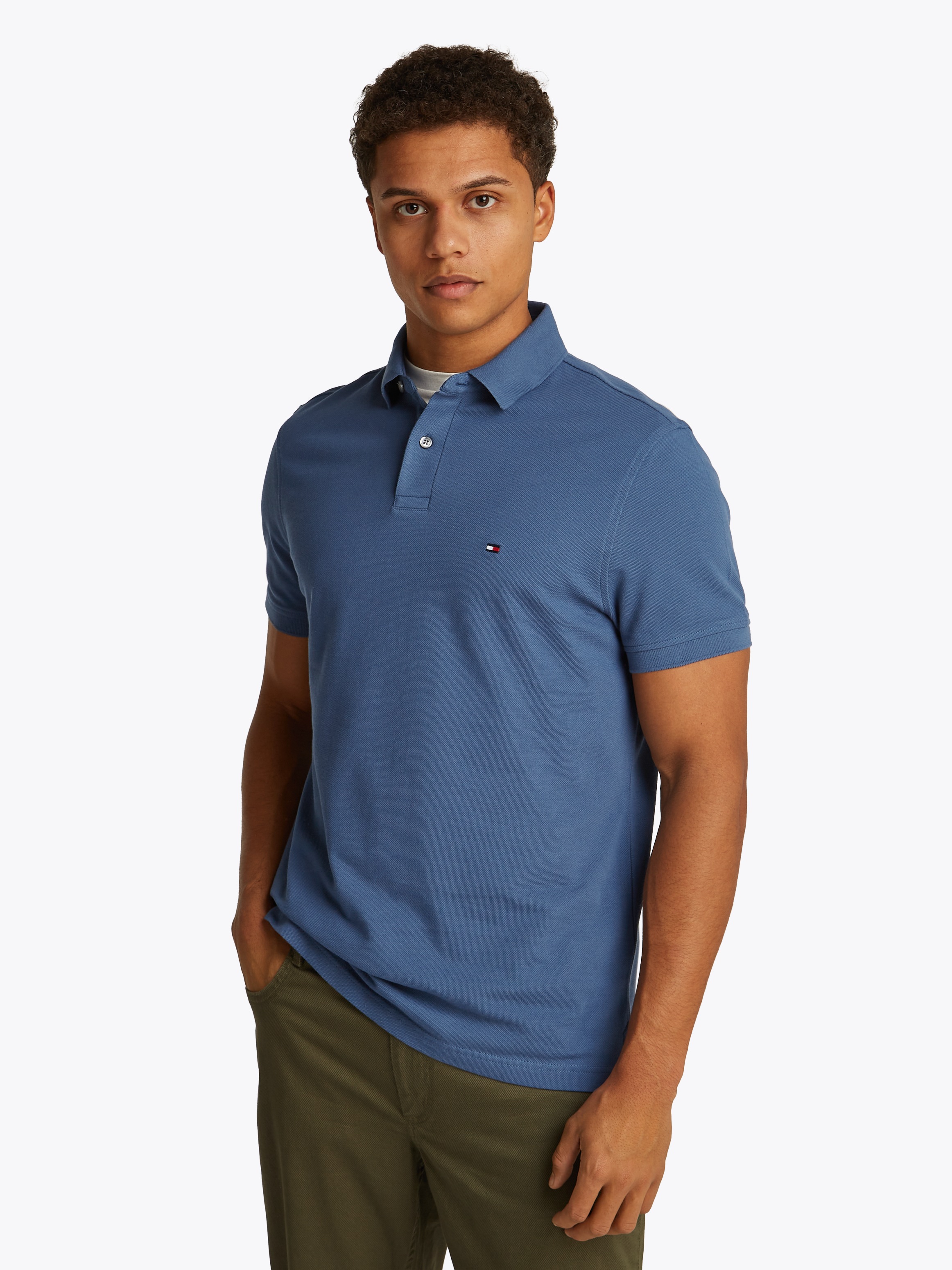 Tommy Hilfiger Polo »1985 REGULAR POLO mit Kontraststreifen und Knopfleiste« unifarben, sportlich, regular fit, Baumwollmix, Polokragen