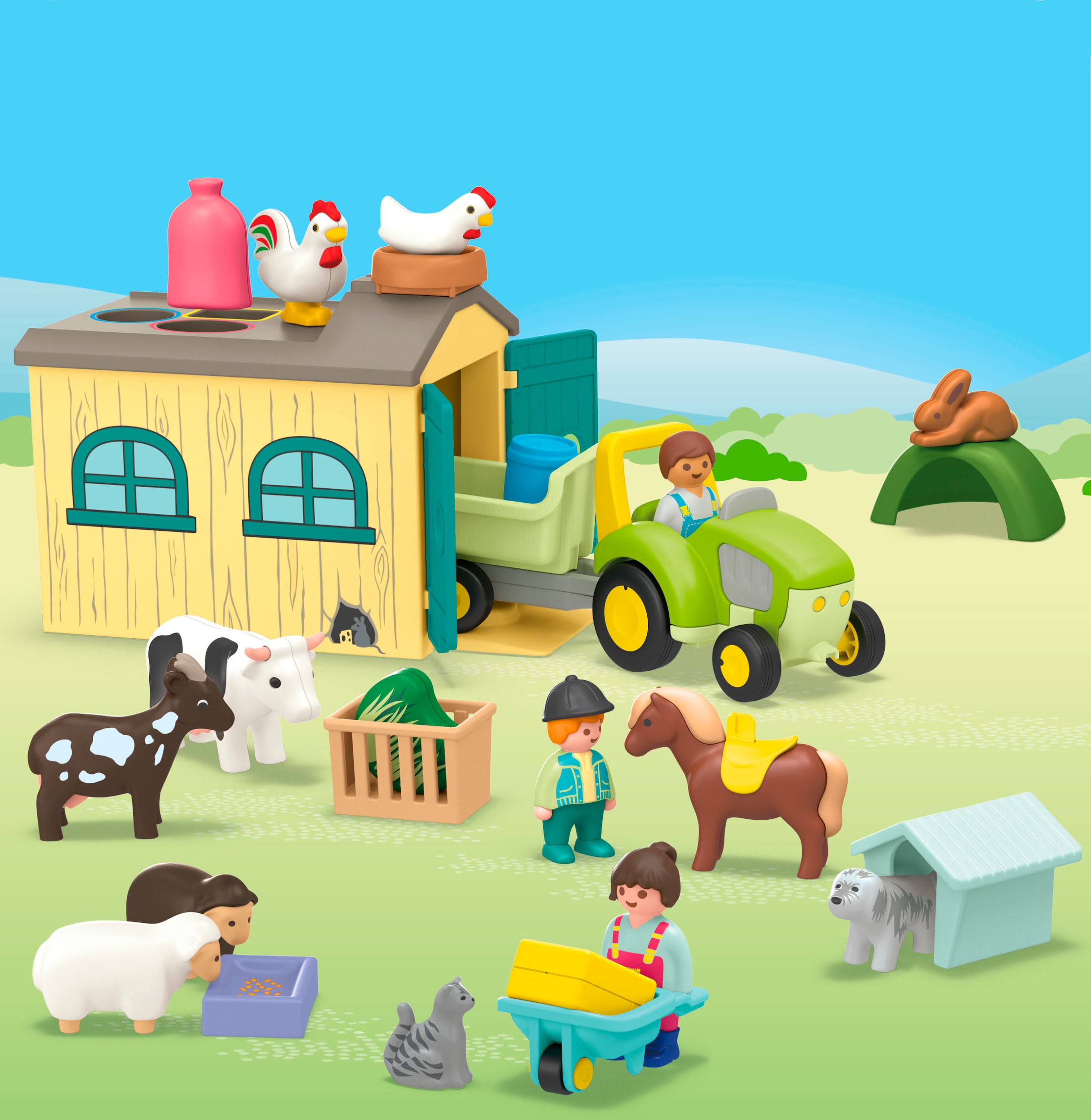 Playmobil® Konstruktions-Spielset »Bauernhof-Abenteuer mit Traktor, Anhänger u. tier. Freunden (71656)« JUNIOR, Made in Europe