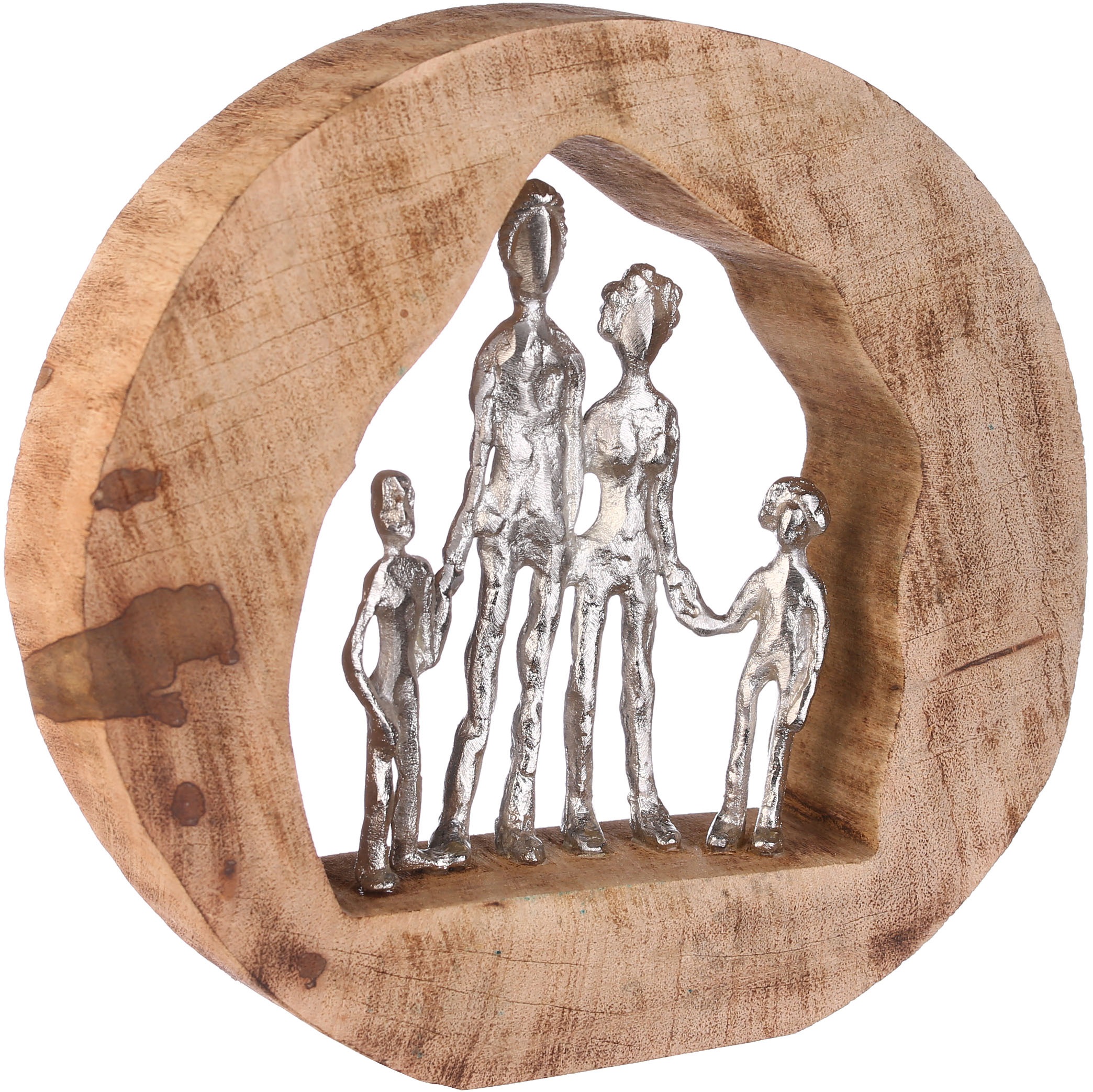 Image of GILDE Dekofigur »Skulptur Familie, silberfarben/natur«, (1 St.), Dekoobjekt, Höhe 28, Familie, handgefertigt, aus Metall und Holz, mit Spruchanhänger, Wohnzimmer bei Ackermann Versand Schweiz
