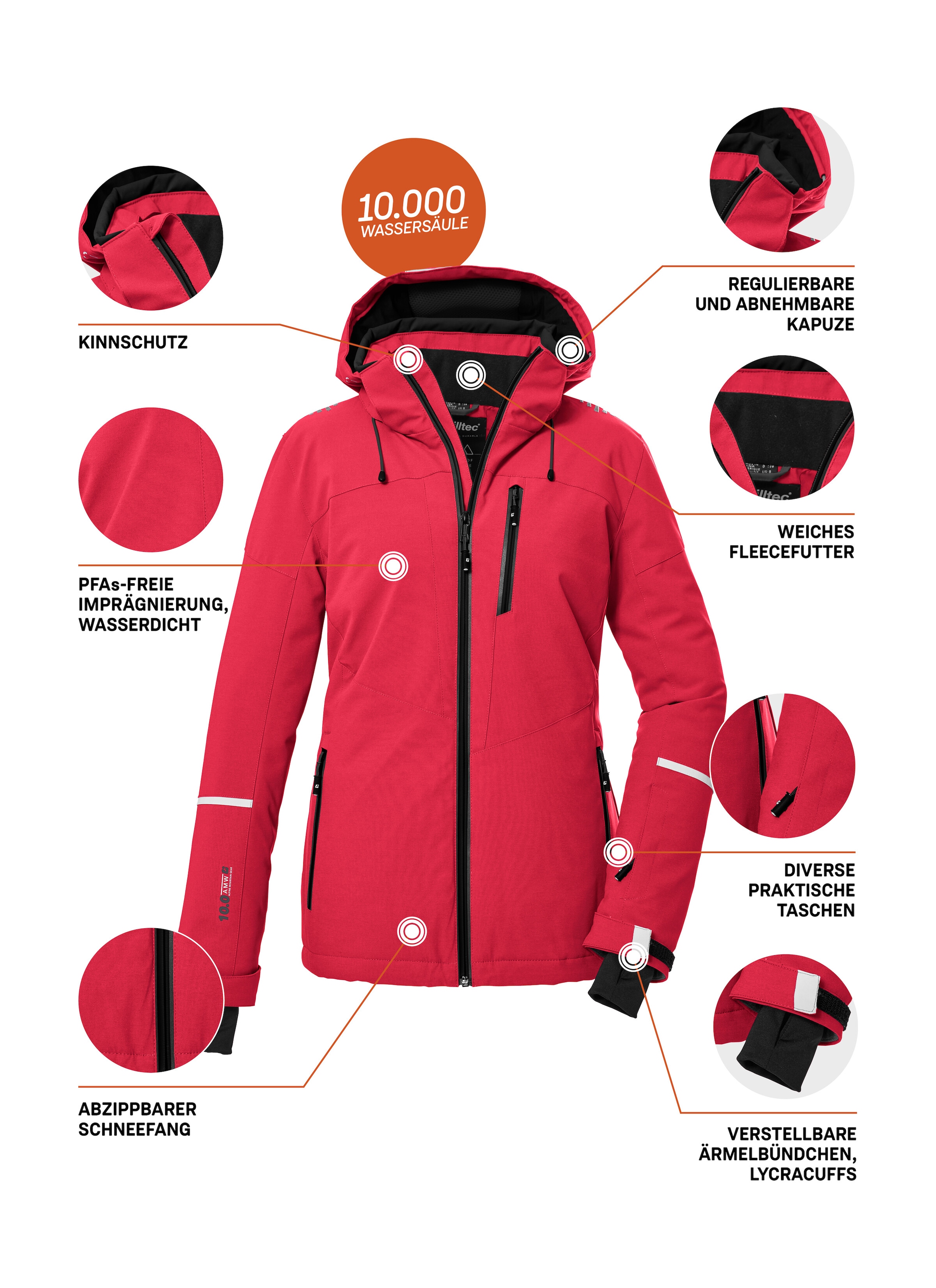 Killtec Skijacke »KSW 81 WMN SKI JCKT«, Wasserdichte, atmungsaktive Winterjacke mit abnehmbarer Kapuze