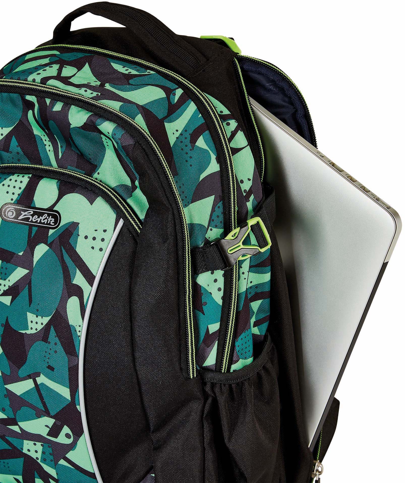 Herlitz Schulrucksack »Ultimate, Camo«, Floureszierende Flächen-reflektierende Streifen auf den Schultergurten, enthält recyceltes Material (Global Recycled Standard)