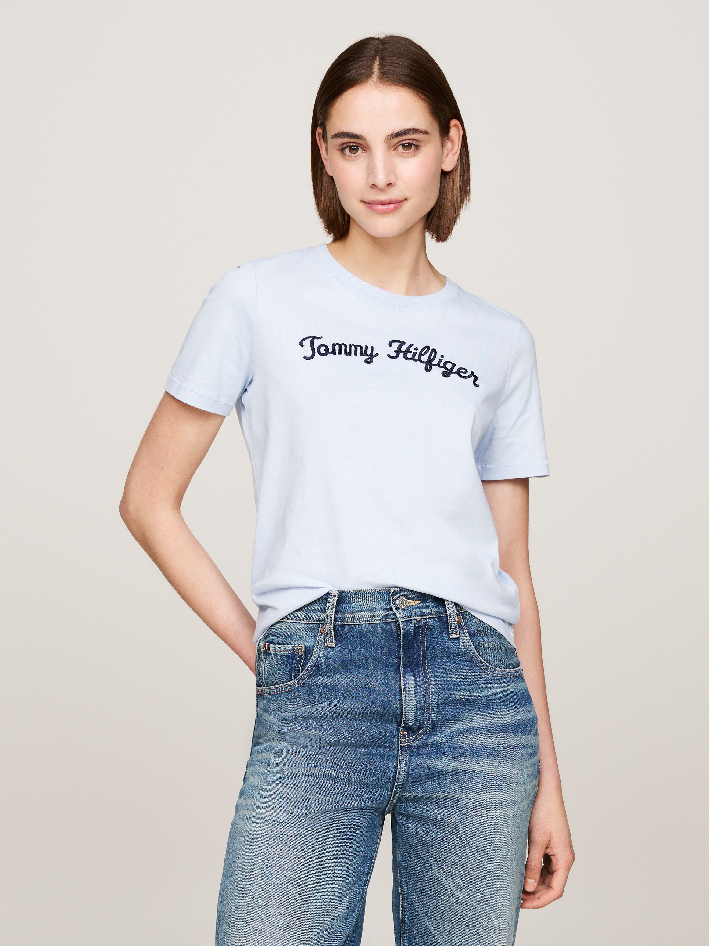 Tommy Hilfiger Kurzarmshirt »REG SCRIPT C-NK SS«, mit Tommy Hilfiger Script Logo-Schriftzug