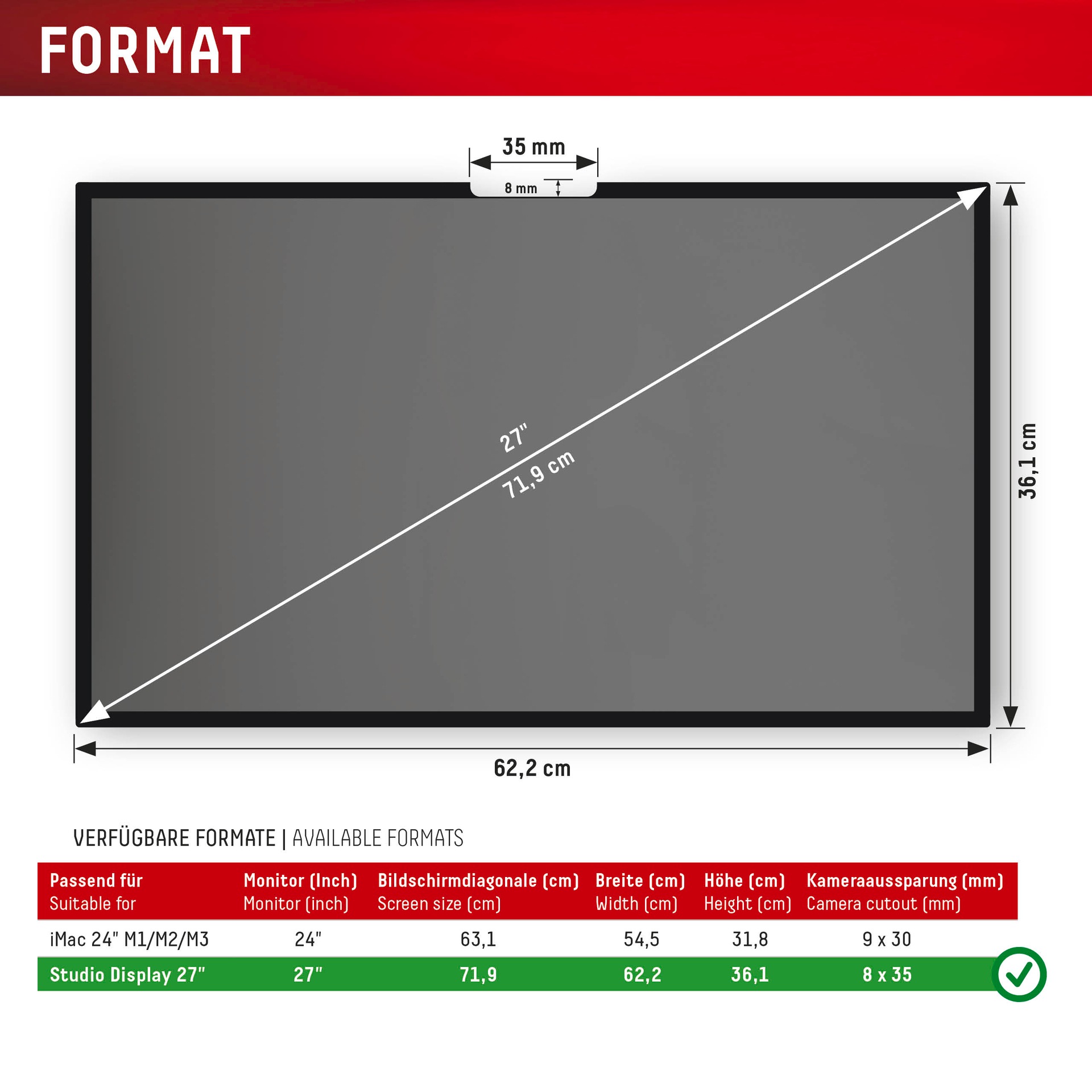 Displex Displayschutzfolie »Privacy Safe Blickschutzfilter« für Apple Studio Display 27 Blickschutzfolie, Schutzfolie, Bildschirmschutz, kratz- & stossfest