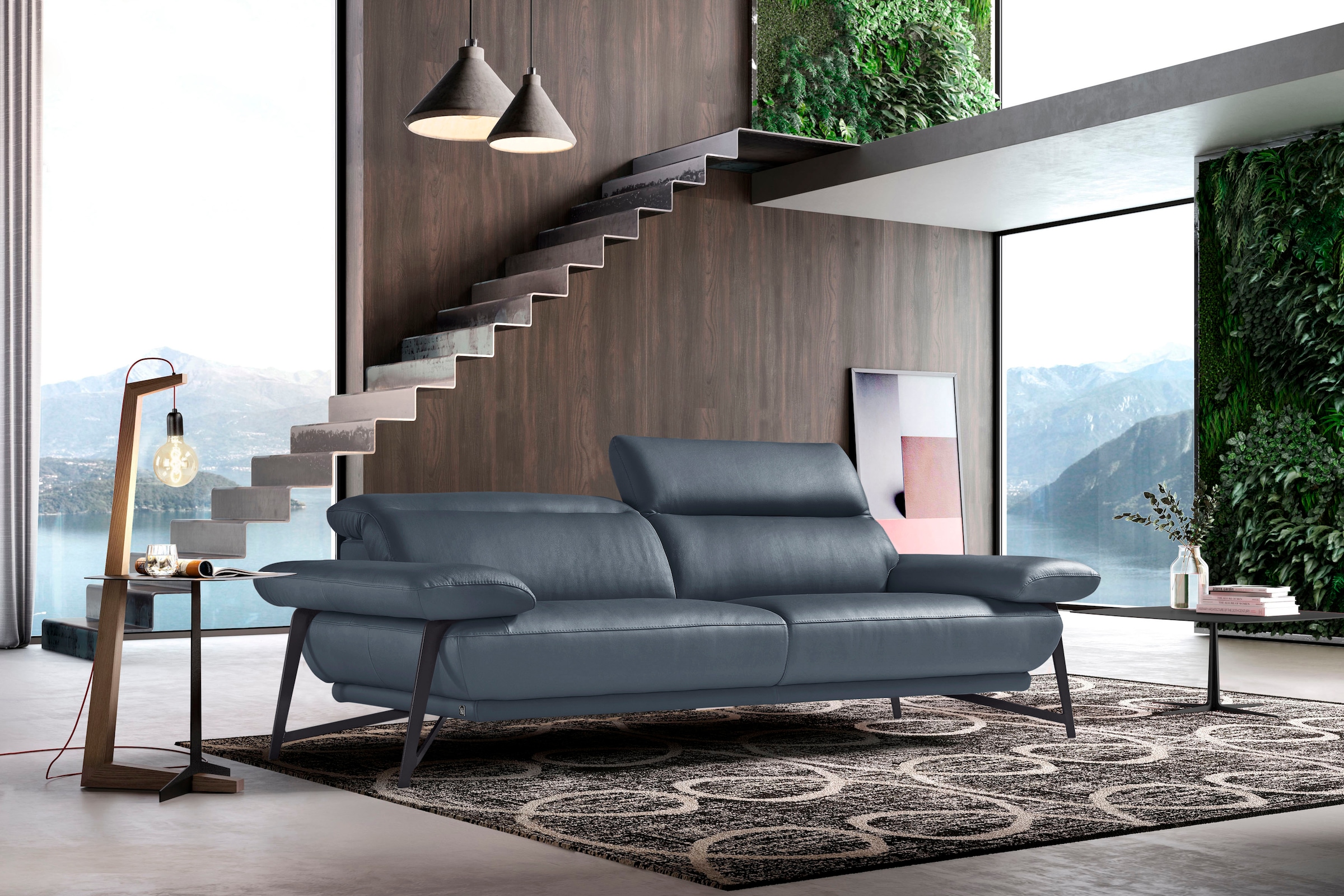 Image of Egoitaliano 2,5-Sitzer "Anais, Designsofa mit erstklassigem Sitzkomfort, Fussfarbe schattengrau" Kopfteil verstellbar, 232 cm, Leder BULL, smoke
