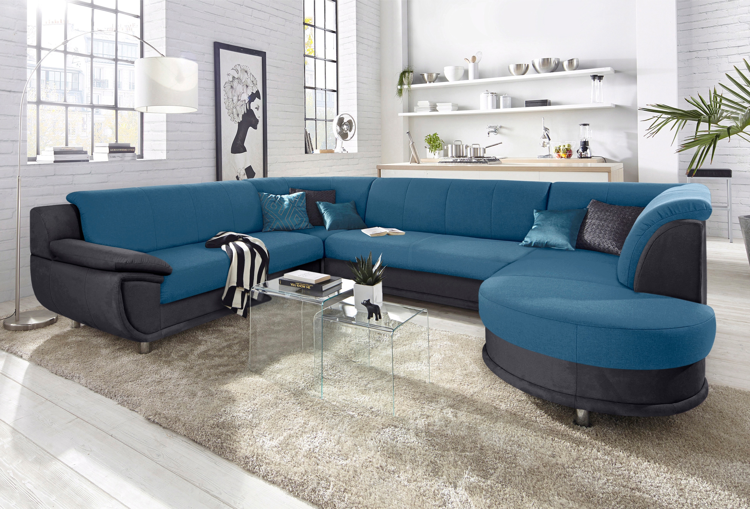 TRENDMANUFAKTUR Paysage de salon »Rondo 3, zeitlos und modern, im Materialmix, U-Form« au choix pour plus de confort avec ressorts ensachés, au choix avec fonction lit