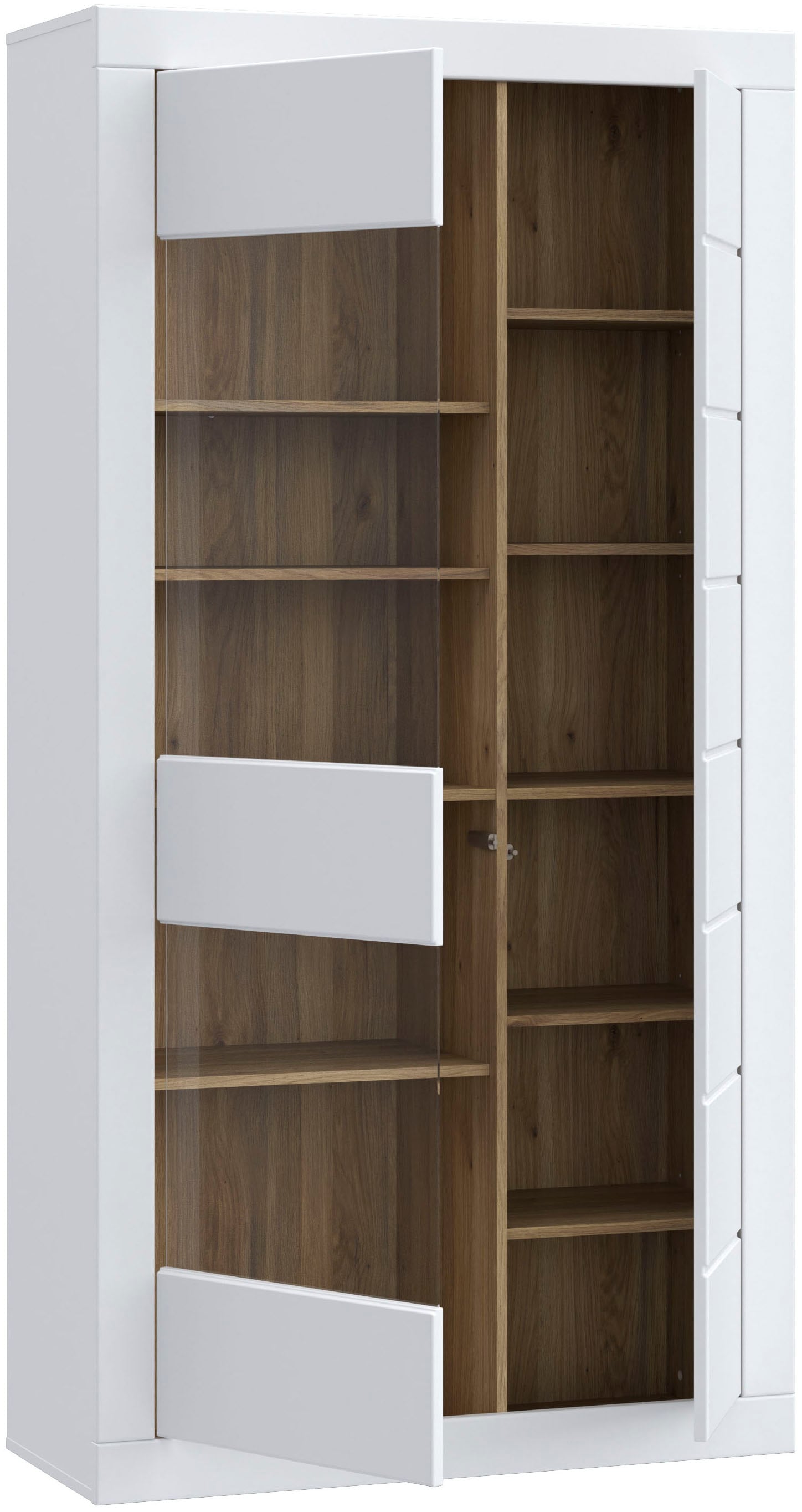 FORTE Vitrine »Lefkadas, Breite 101cm , Höhe 196cm« Highboardvitrine, grifflose Front, breite Rahmenoptik mit Glaseinsatz