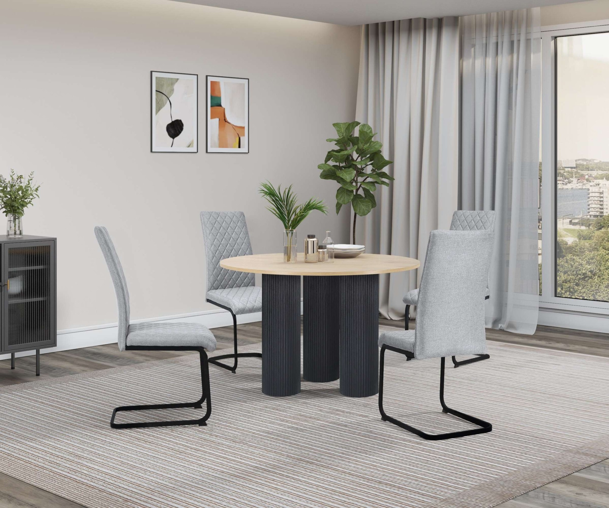 GOODproduct Esstisch »Mandan« rund, 110x110 cm, 25 cm runde Beine mit Rillenstruktur, Höhe 76 cm