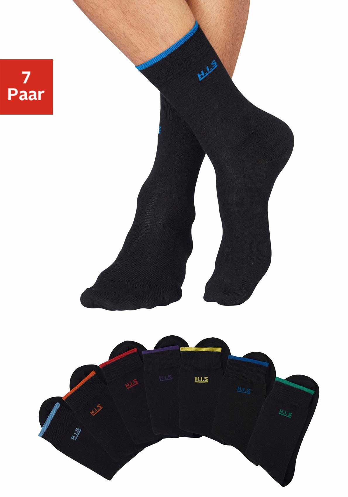 Image of H.I.S Socken Packung, 7 Stk. tlg. mit farbigen Bündchen