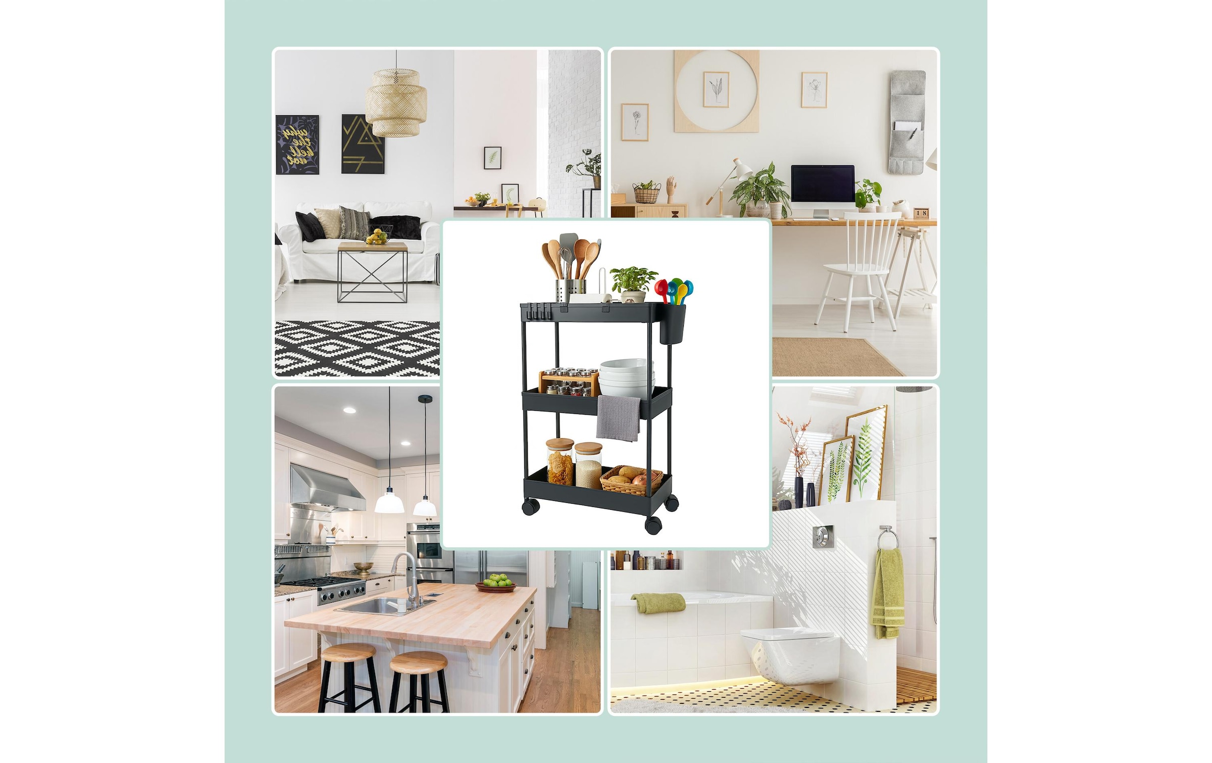 relaxdays Küchenwagen »62.5 x 40 x 22 cm« Mobiler Allzweckwagen mit 3 Ebenen