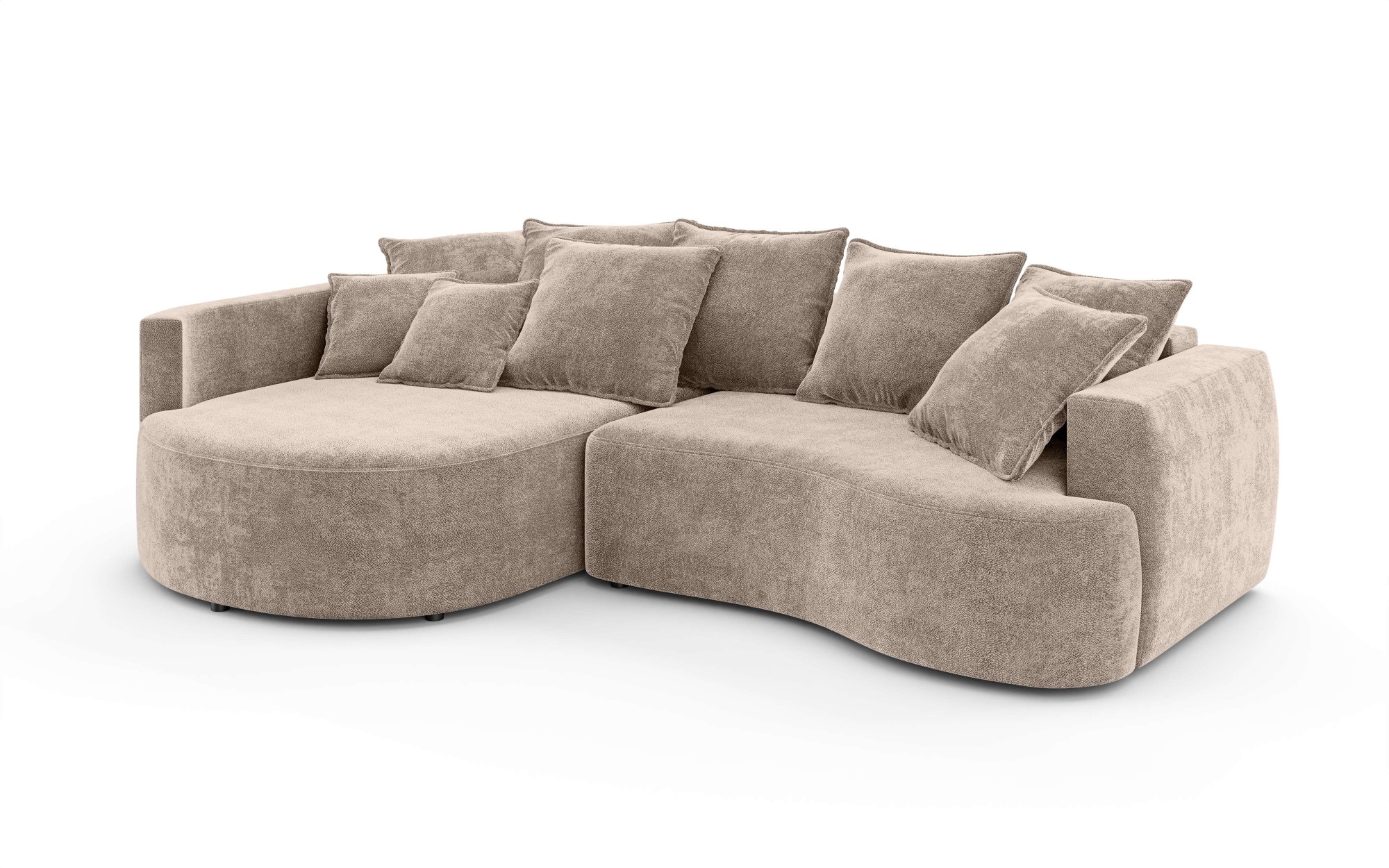 INOSIGN Ecksofa »Kahekili, Schlafsofa mit Bettkasten, Masse B/T/H: 255/181/90/ cm«, L-Form mit Wellenunterfederung, 7 Rückenkissen und 2 Zierkissen