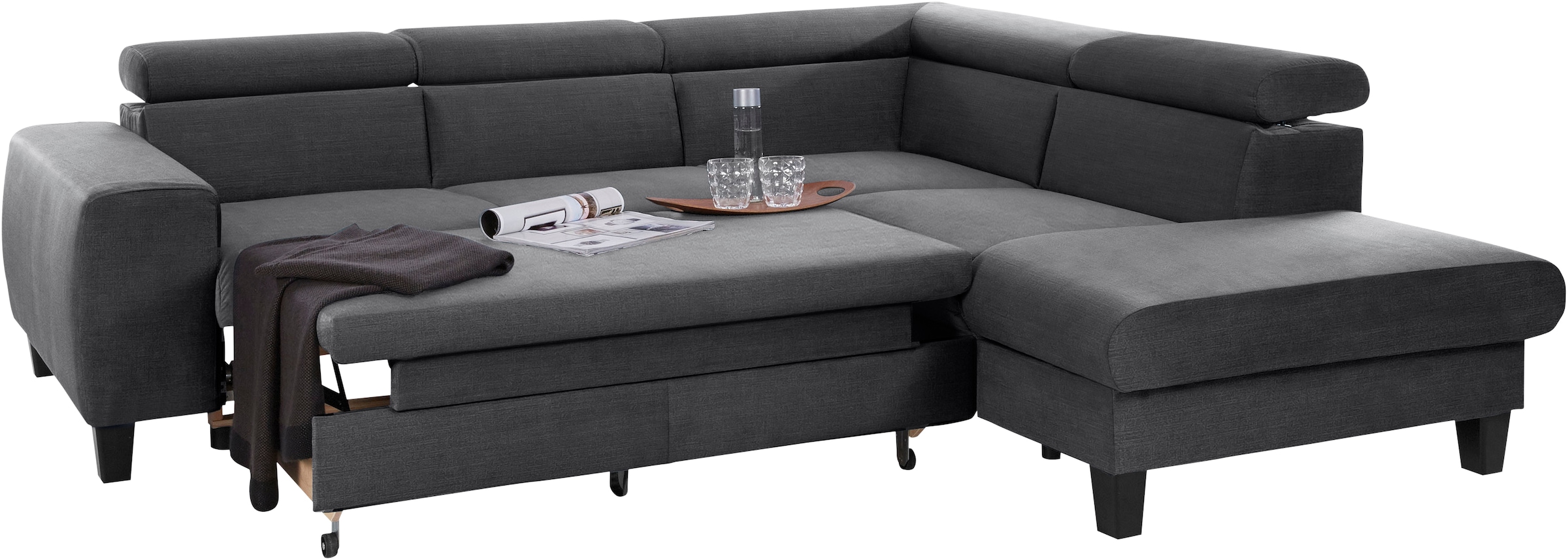 COTTA Ecksofa »Morven L-Form«, Kopfteilverstellung, wahlweise mit Bettfunktion und Bettkasten