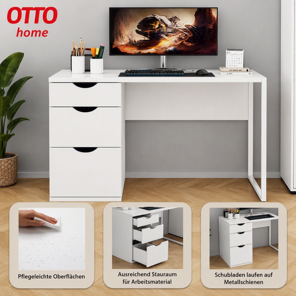 GOODproduct Schreibtisch Set,  mit Schubladen, im modernen skandinavischen Design, Breite 120 cm