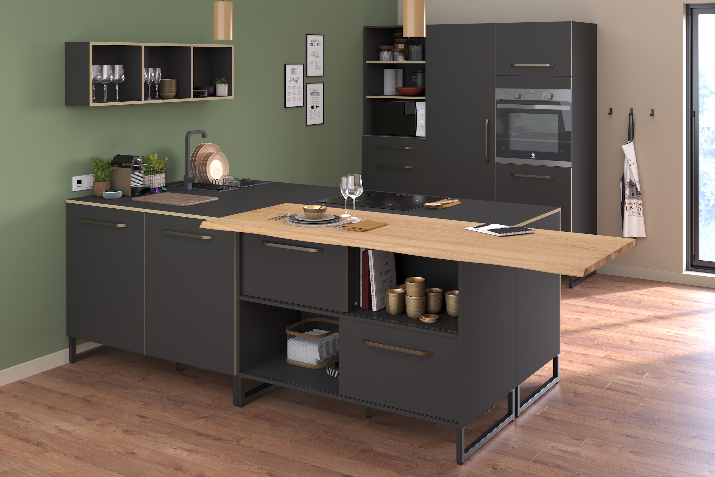 Parisot Schrank-Set »Wave 1, Küchenschrank, Buffetset, Küche« Set, 4xUnterschrank, Theke/Arbeitsplattenergänzung.,3x Hochschrank, Regal, 9 Stk. tlg.