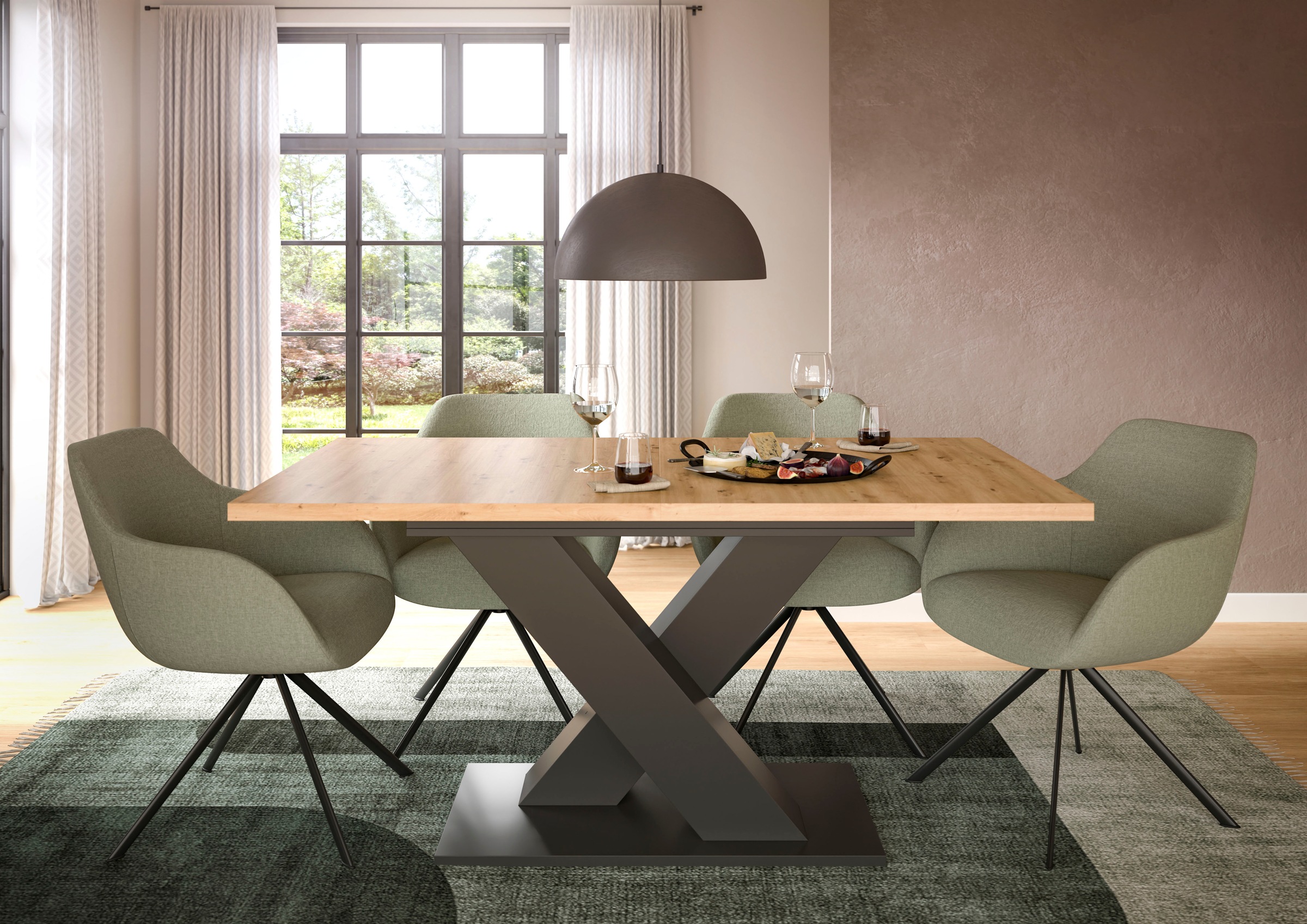 Home affaire Esstisch "Motus, ausziehbar 150 -190 cm, inklusive 40 cm Einlegeplatte" Set, 1 Stk. tlg. X-Gestell mit Bodenplatte, Tisch, Küchentisch, Esszimmer, Küche