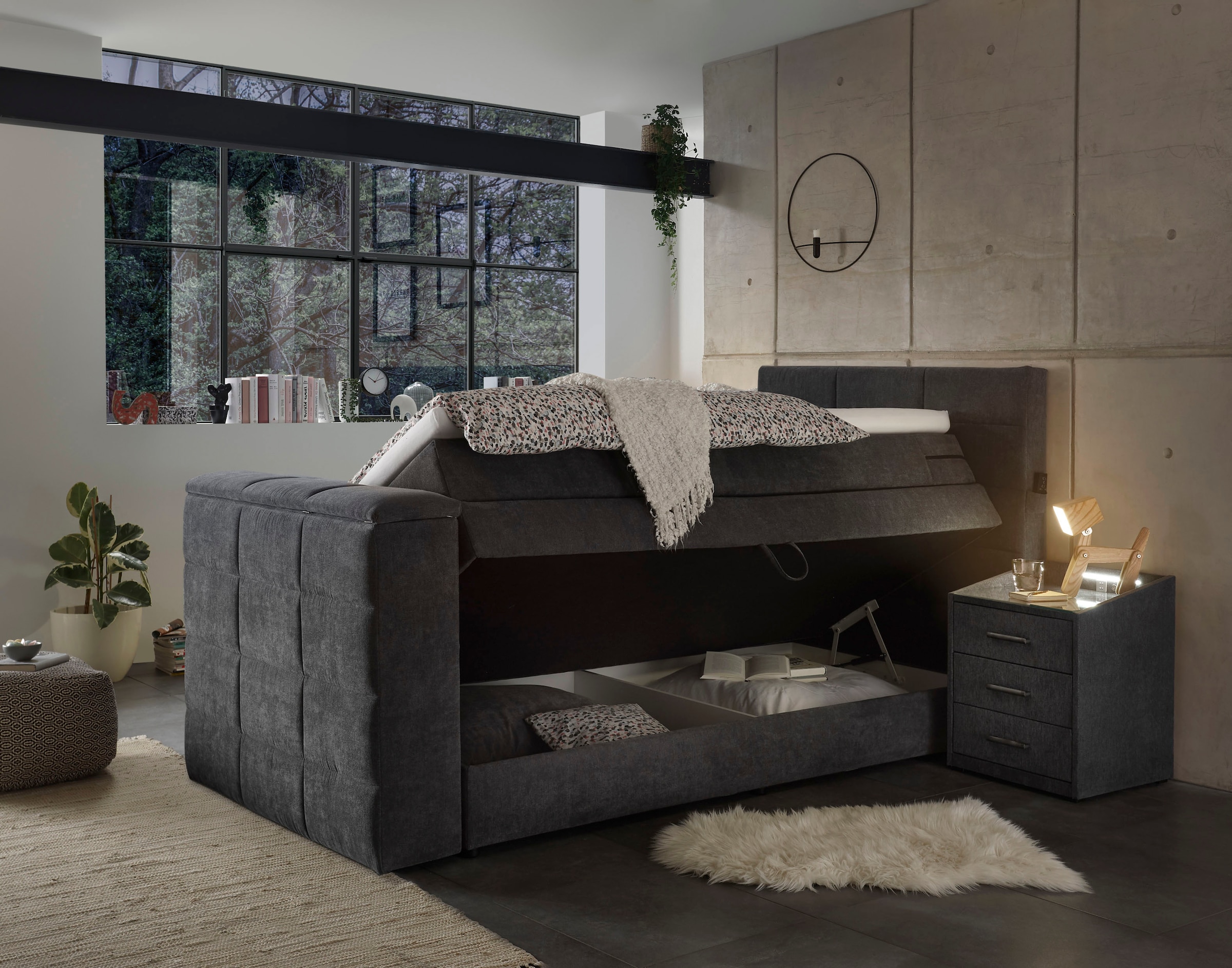 ED EXCITING DESIGN Boxspringbett »Denver« inkl. 1 bzw. 2 Bettkästen, motorisierte TV-Halterung bis 40 Zoll