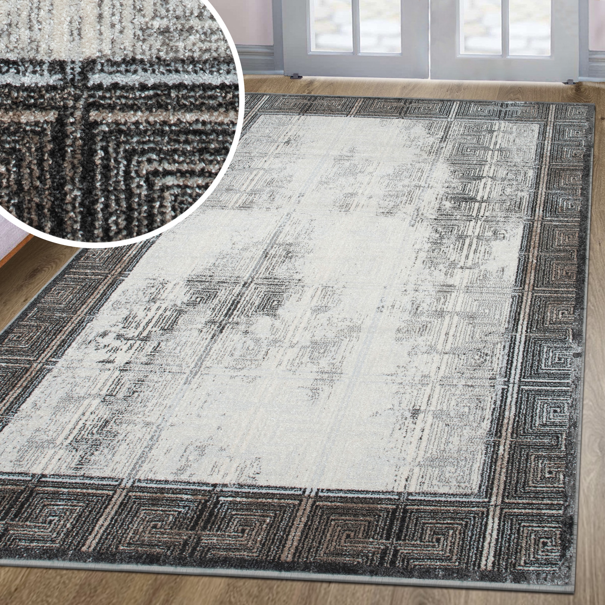 GOODproduct Teppich »Aurellia, mit Rahmen« rechteckig 9 mm Höhe im Vintage-Look, meliert, Bordüre, zeitlos, Wohnzimmer, Schlafzimmer