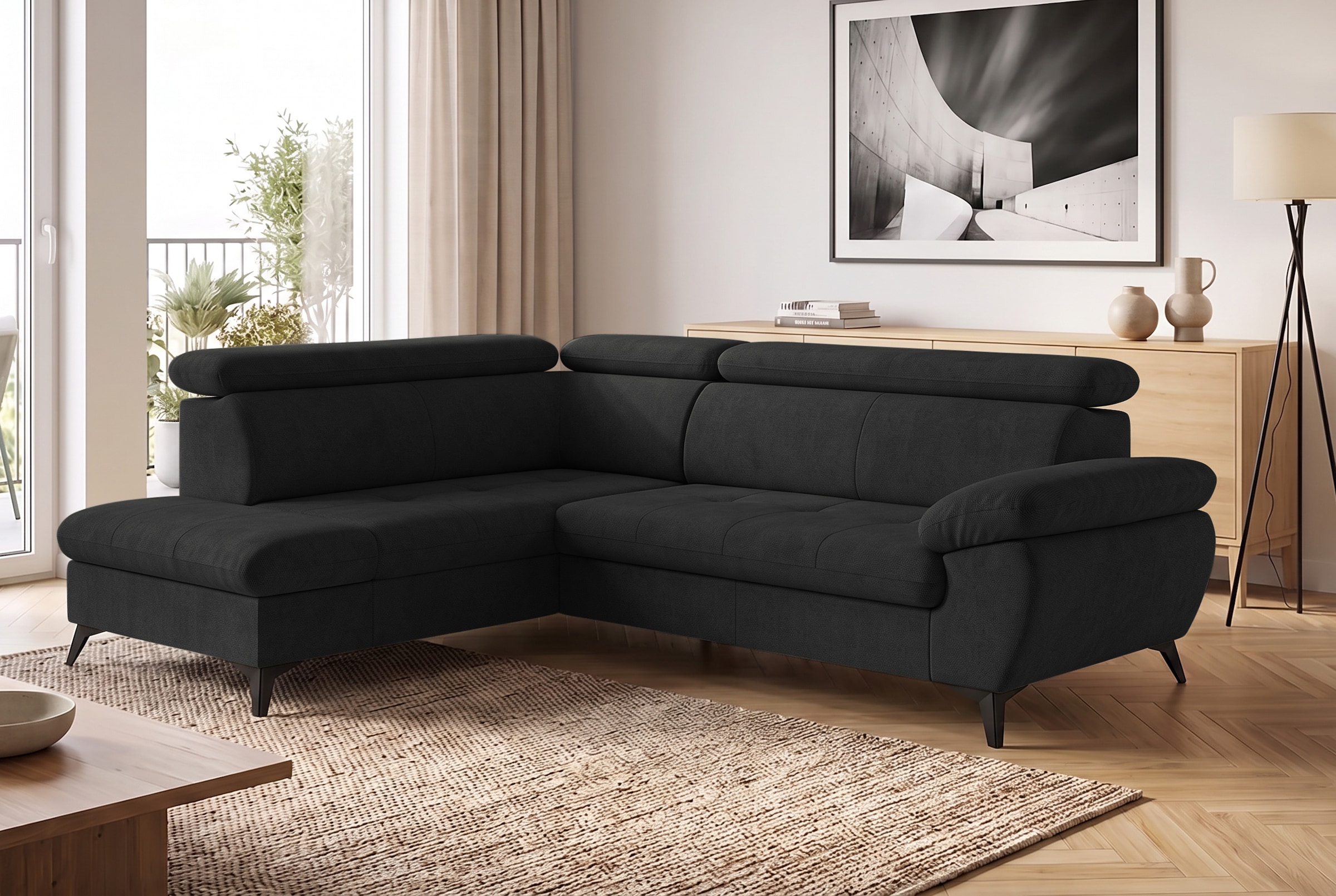 COTTA Ecksofa »Hudson L-Form, mit Kopfteilverstellung, opt. Schlaffunktion & Stauraum« Sofa optional als Gästebett mit Stauraum-Funktion