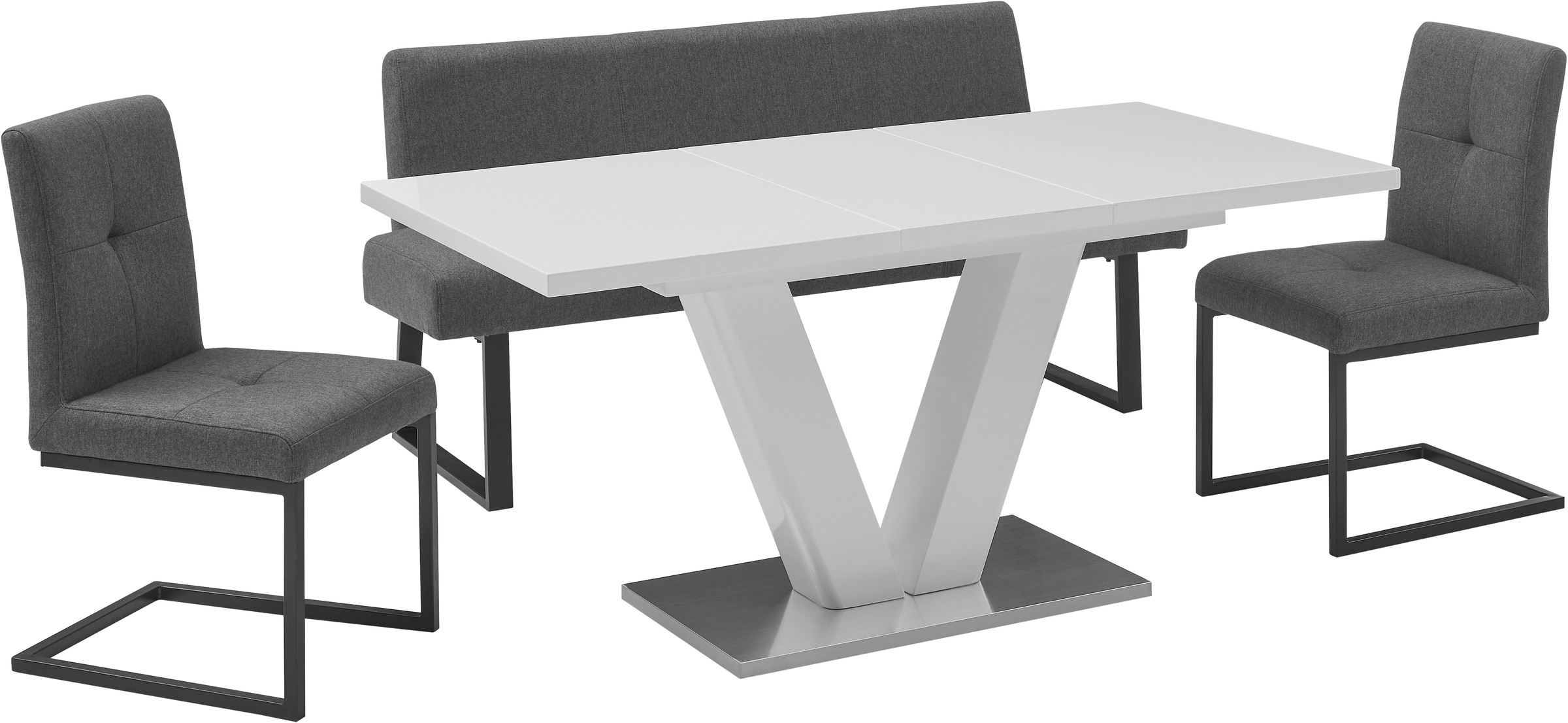 Image of GOODproduct Essgruppe "Gellina" Set, 4 tlg. ausziehbarer Esstisch, Freischwinger, Sitzbank mit Rückenlehne