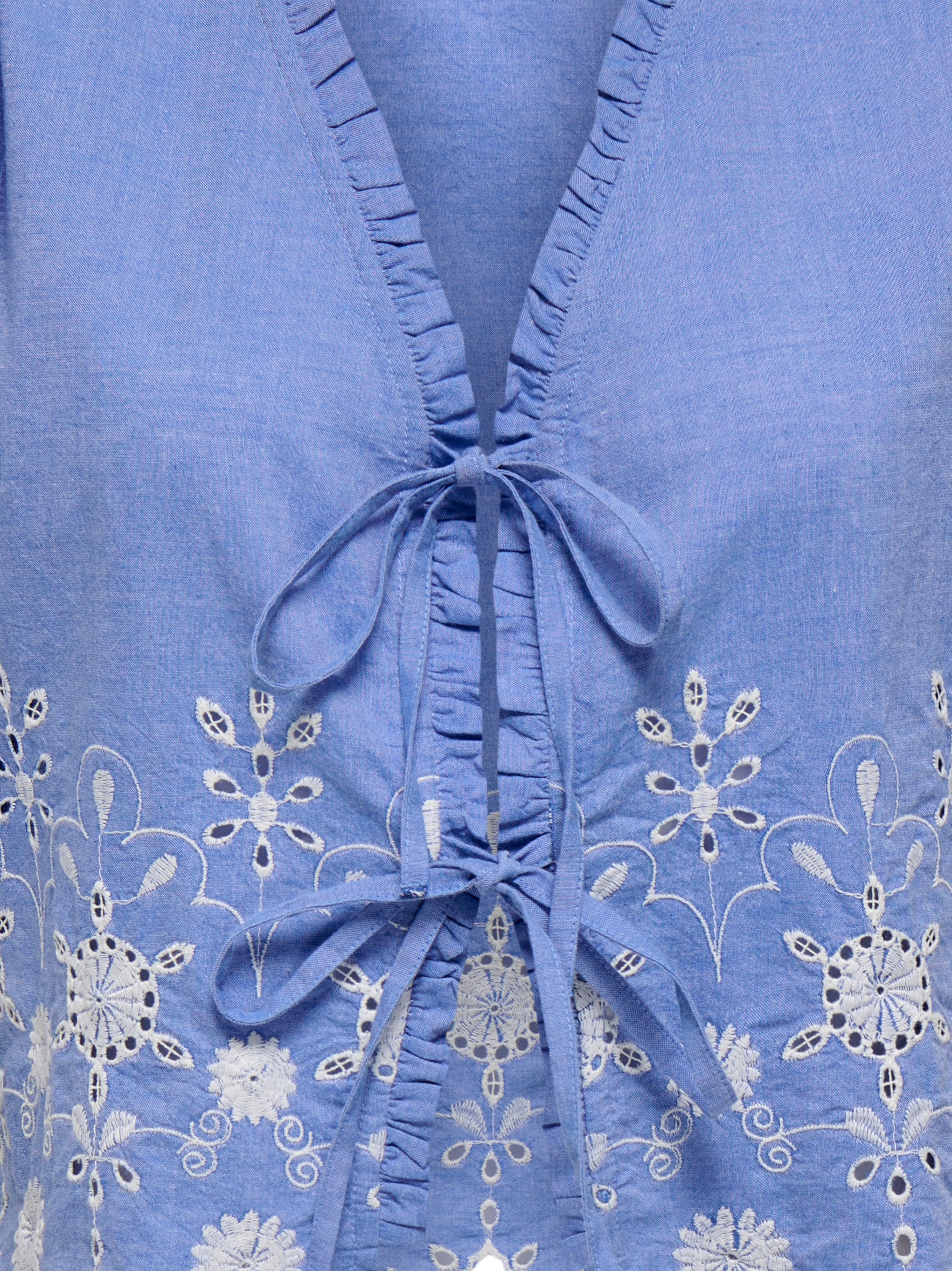 ONLY Blouse à manches courtes »ONLMIFFY S/S EMB TIE TOP NOOS WVN« Baumwolle, regular fit, V-Ausschnitt
