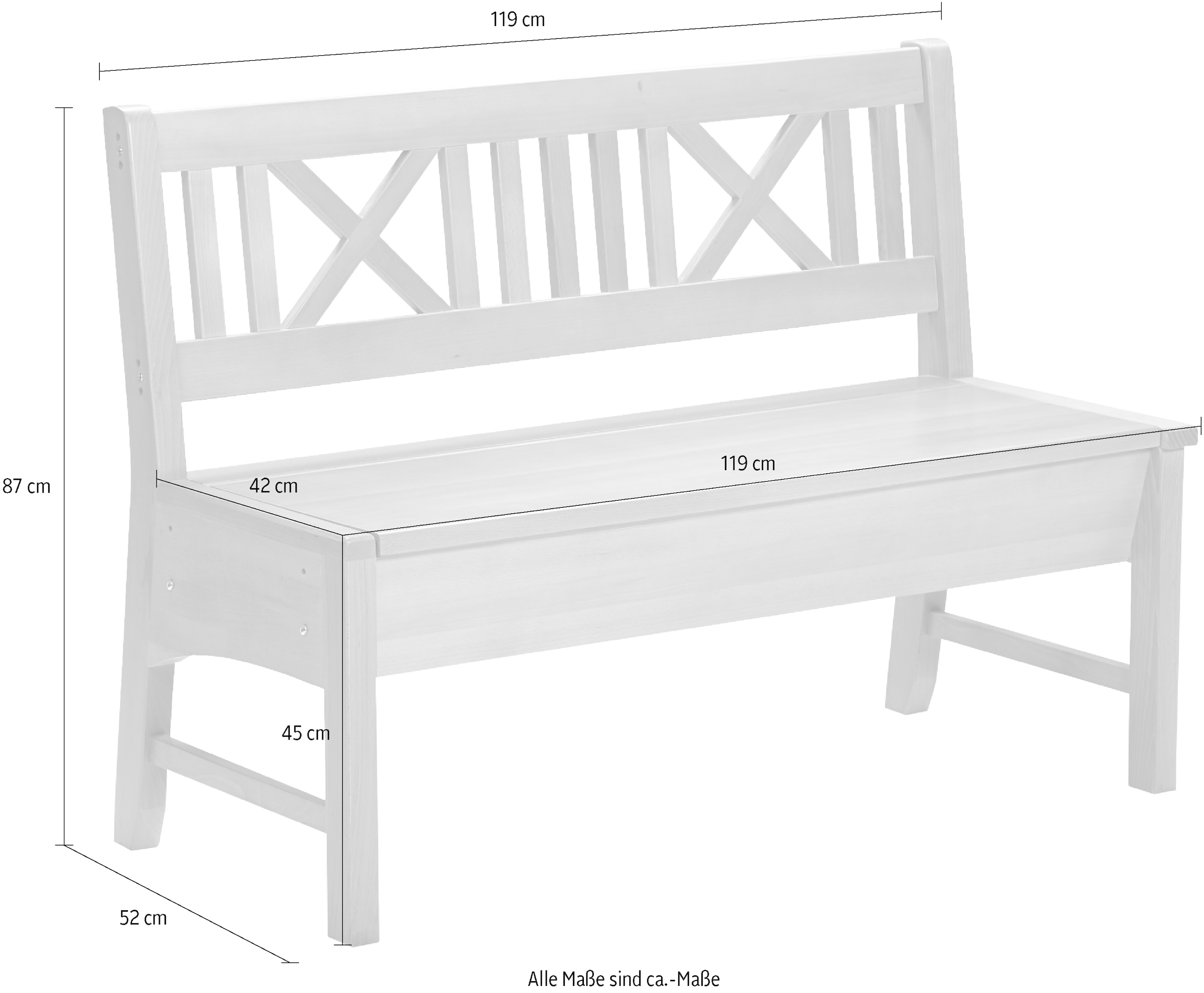 massivline&more Banc »Bodensee, Truhenbank, Sitzbank mit Stauraum, Holzbank« 2 cuis tlg. avec fonction coffre pratique pour rangement supplémentaire, longueur : 119 cm