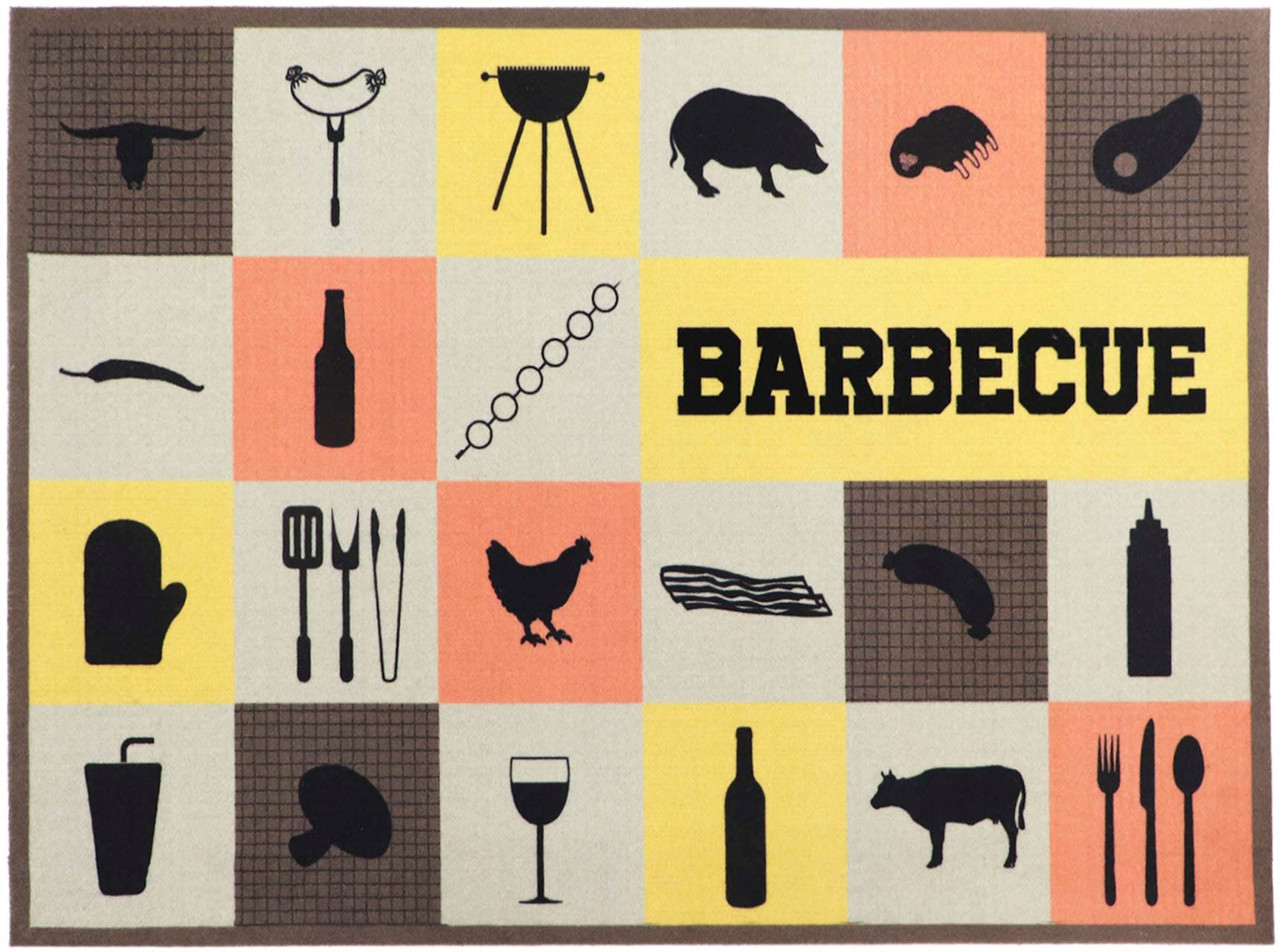 Image of Primaflor-Ideen in Textil Fussmatte "BBQ Grillunterlage BARBECUE CHECKS, Made in Belgium" rechteckig 5 mm Höhe Grillmatte ideal als Bodenschutz, mit Spruch, rutschhemmend, waschbar