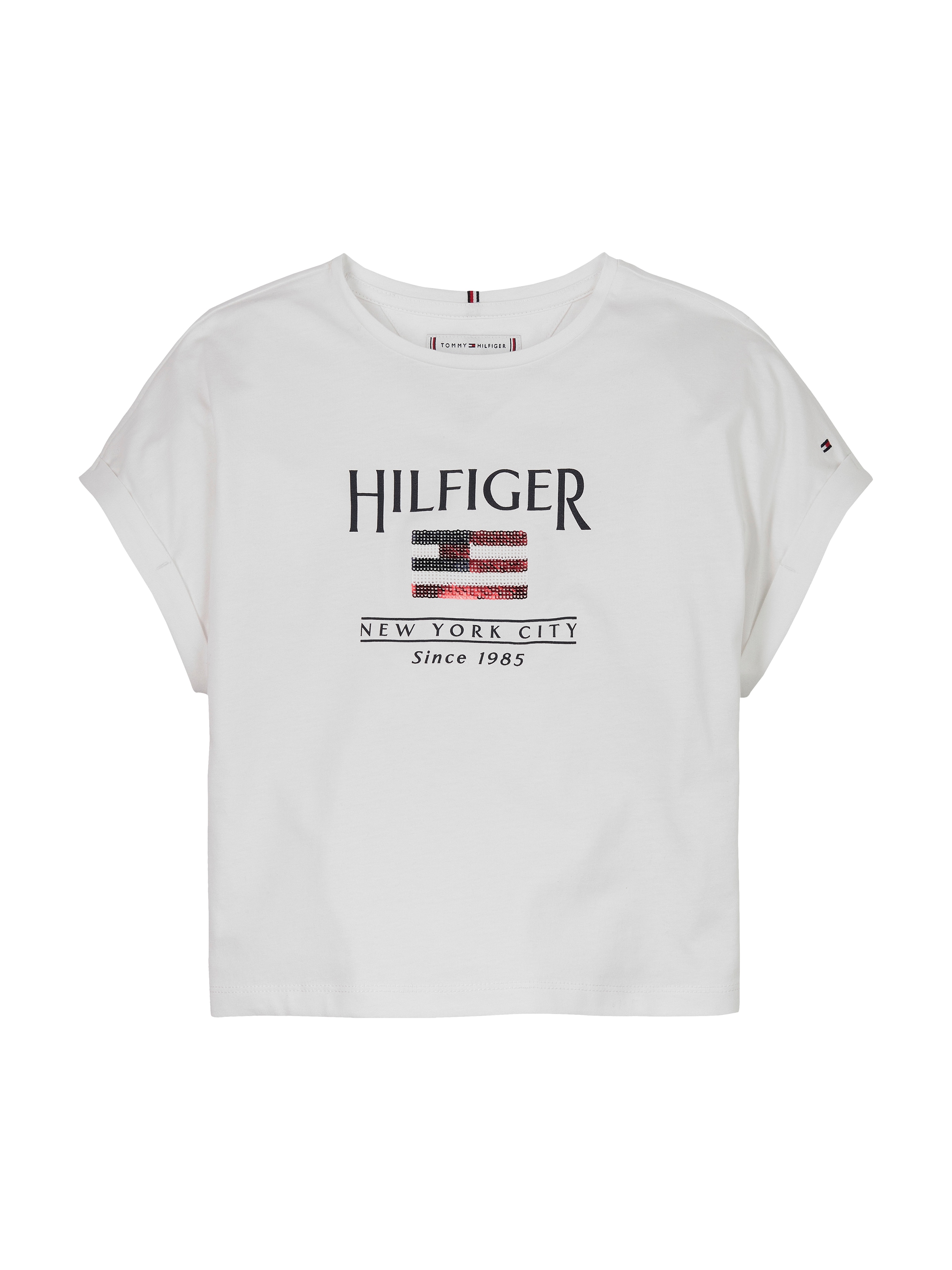 Tommy Hilfiger Kurzarmshirt »HILFIGER SEQUINS FLAG TEE SS«, mit Pailetten, mit Logodruck