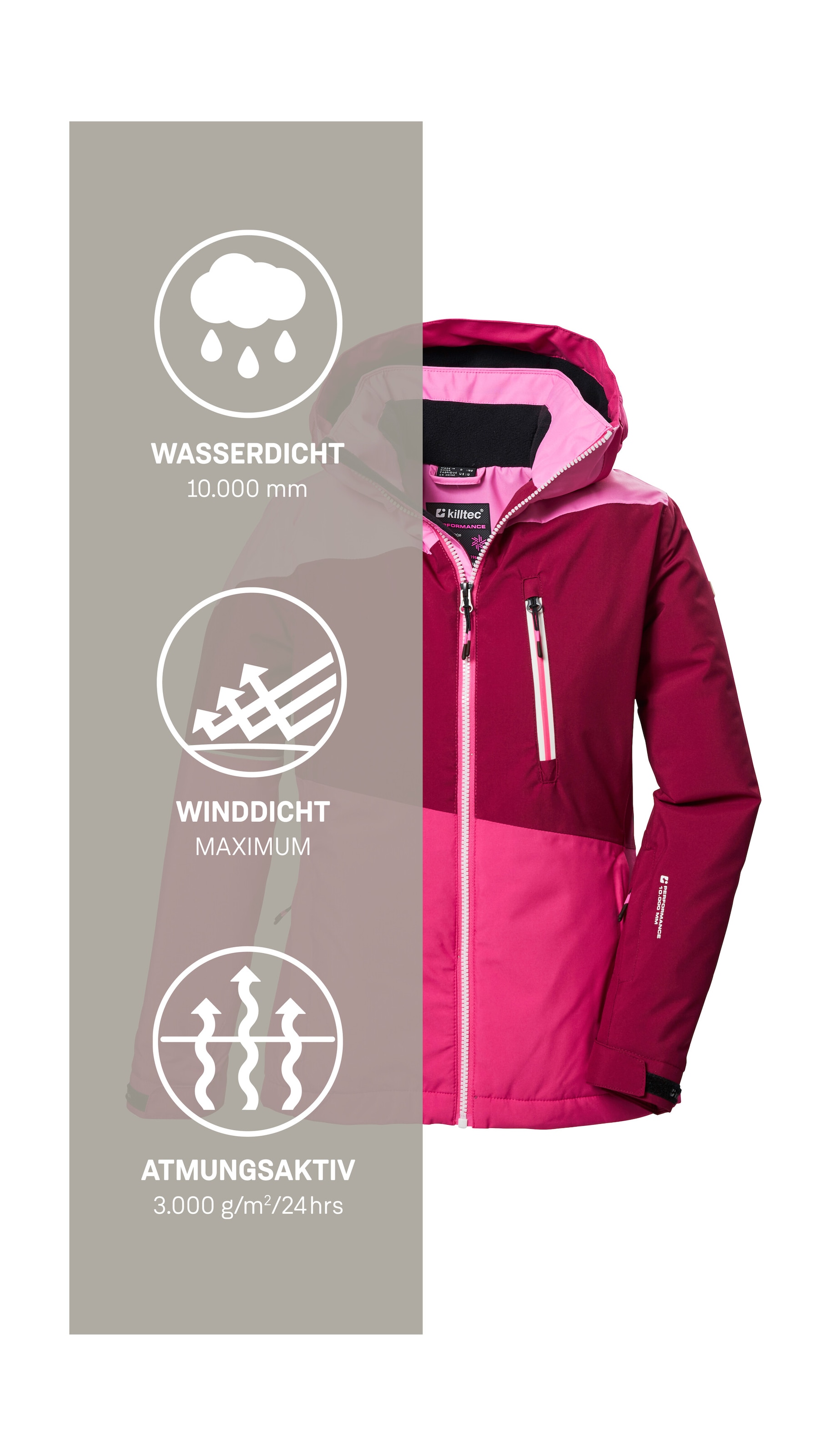 Killtec Veste de ski »KSW 331 GRLS SKI JCKT« Atmungsaktive, wasserdichte Jacke mit Fleece-Innenseite, Skipasstasche