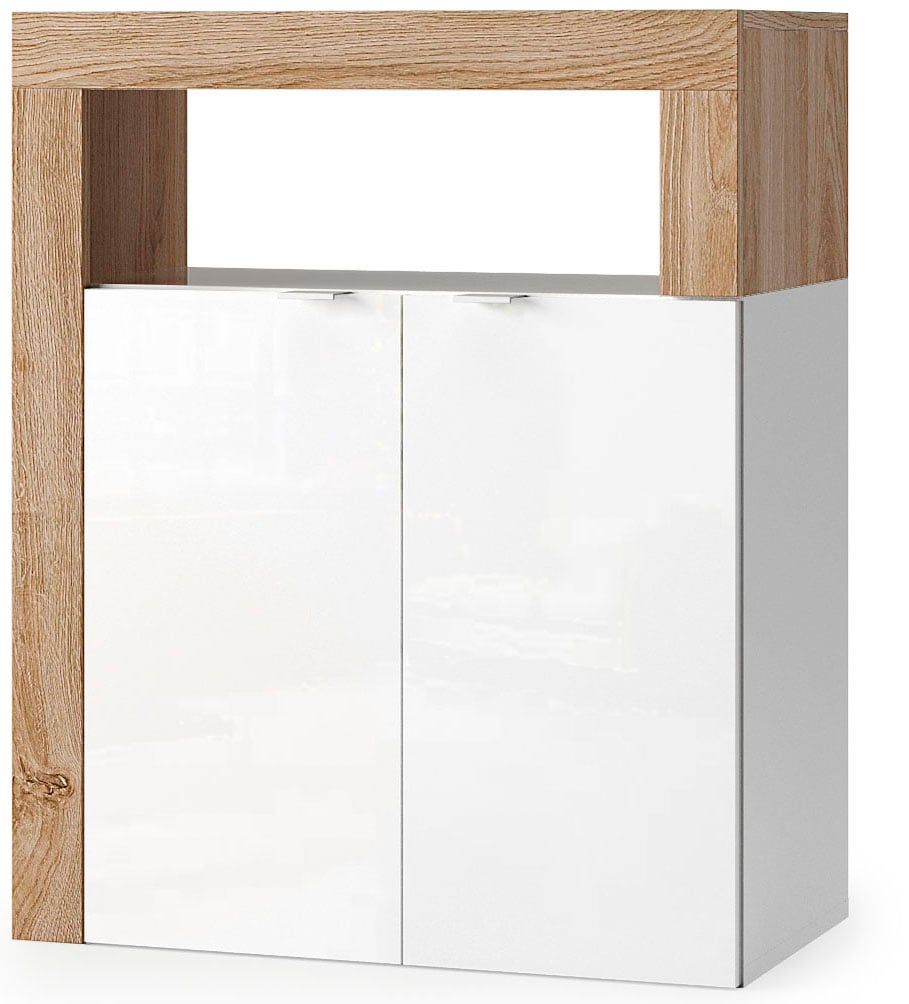 Image of welltime Unterschrank "Hamburg Höhe 78 cm, Breite 64 cm, Badkommode mit 2 Türen," Badezimmerschrank, dekorativer Rahmen, offenes Fach, Metallgriffe