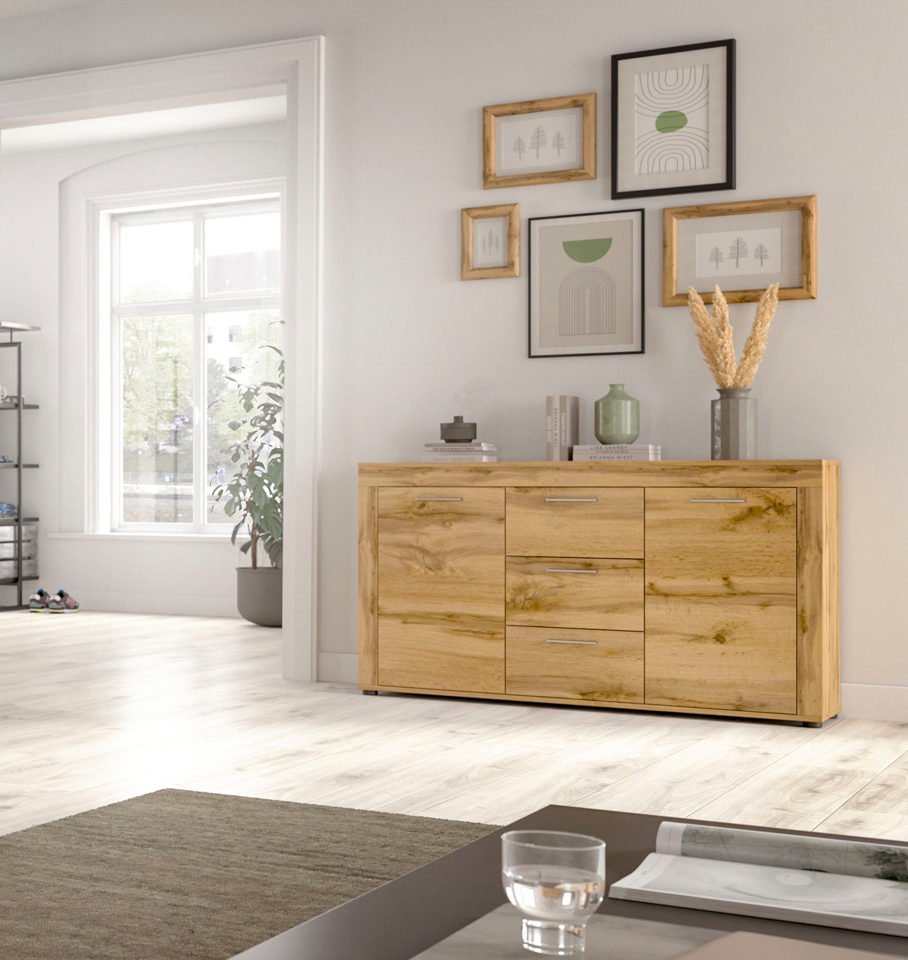 INOSIGN Sideboard »Aosta, Breite 125 cm, in verschiedenen Farbausführungen«, mit 2 Türen und 3 Schubkästen, Wohnzimmer, Kommode, Schrank