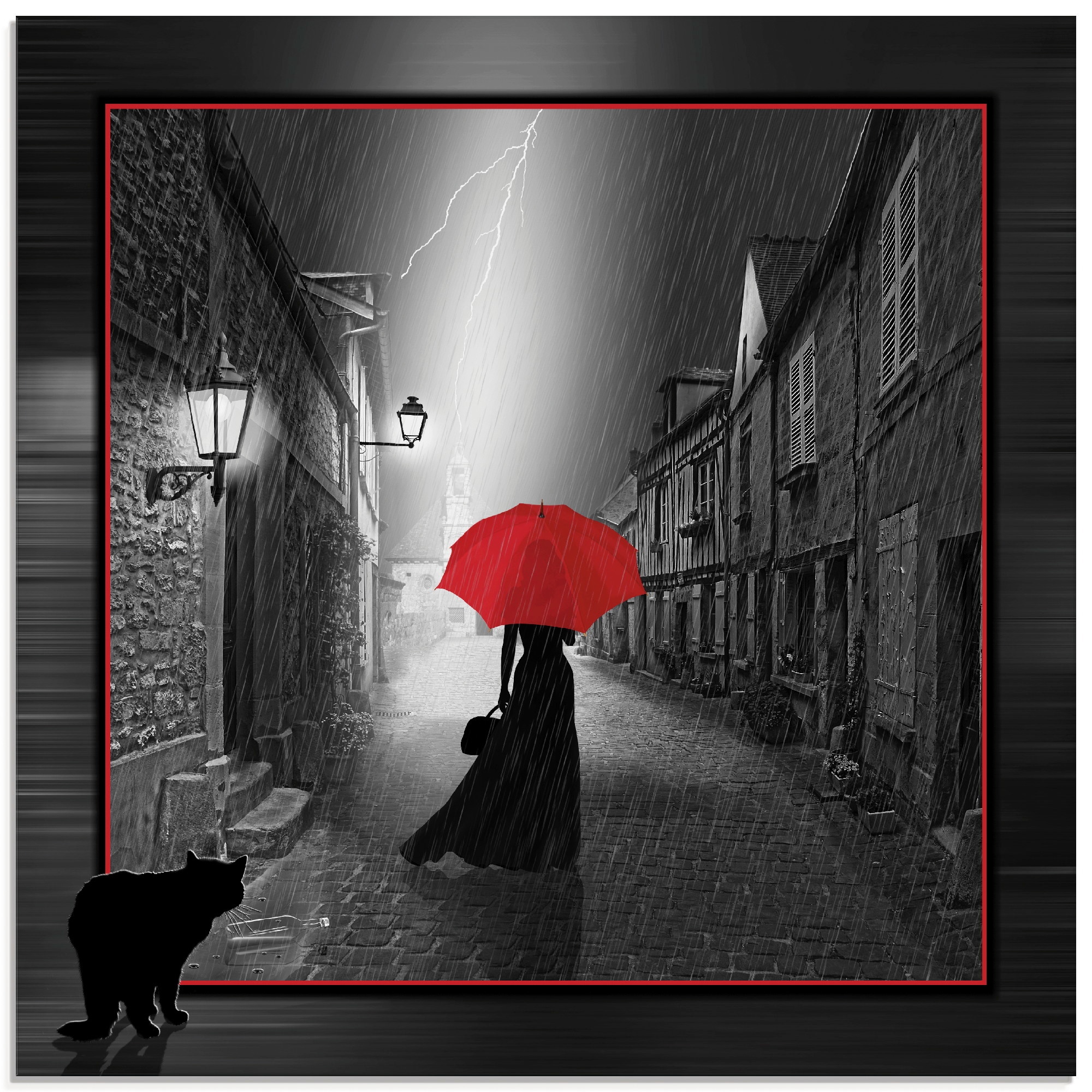 Frau mit (1 Artland Frau, Grössen Glasbild in kaufen verschiedenen »Die bequem dem roten Schirm 2«, St.),