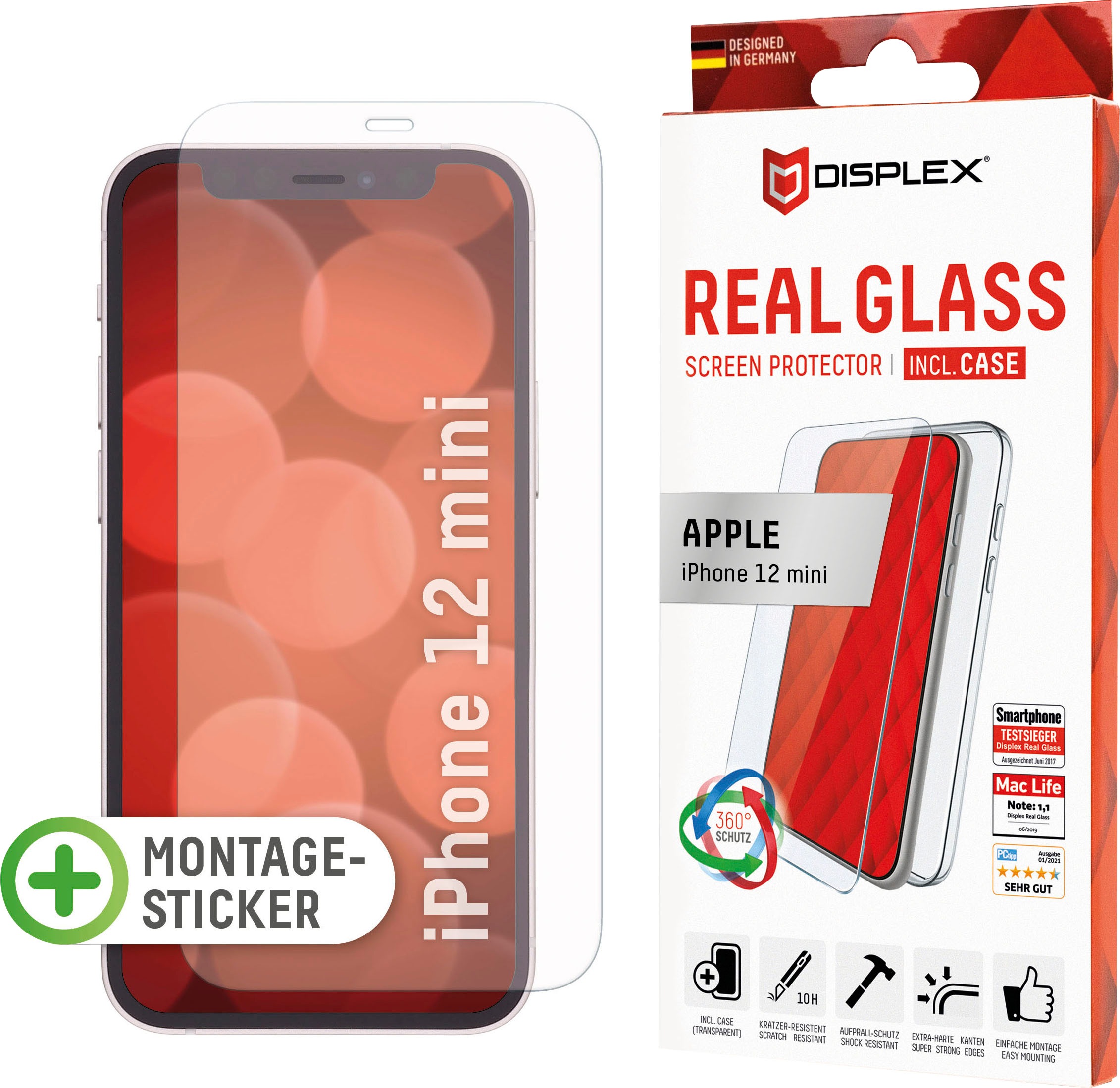 Image of Displex Displayschutzglas »DISPLEX Real Glass Panzerglas für Apple iPhone 12 mini (5,4"), 10H Tempered Glass, mit Montagesticker, 2D«, für Apple iPhone 12 Mini bei Ackermann Versand Schweiz