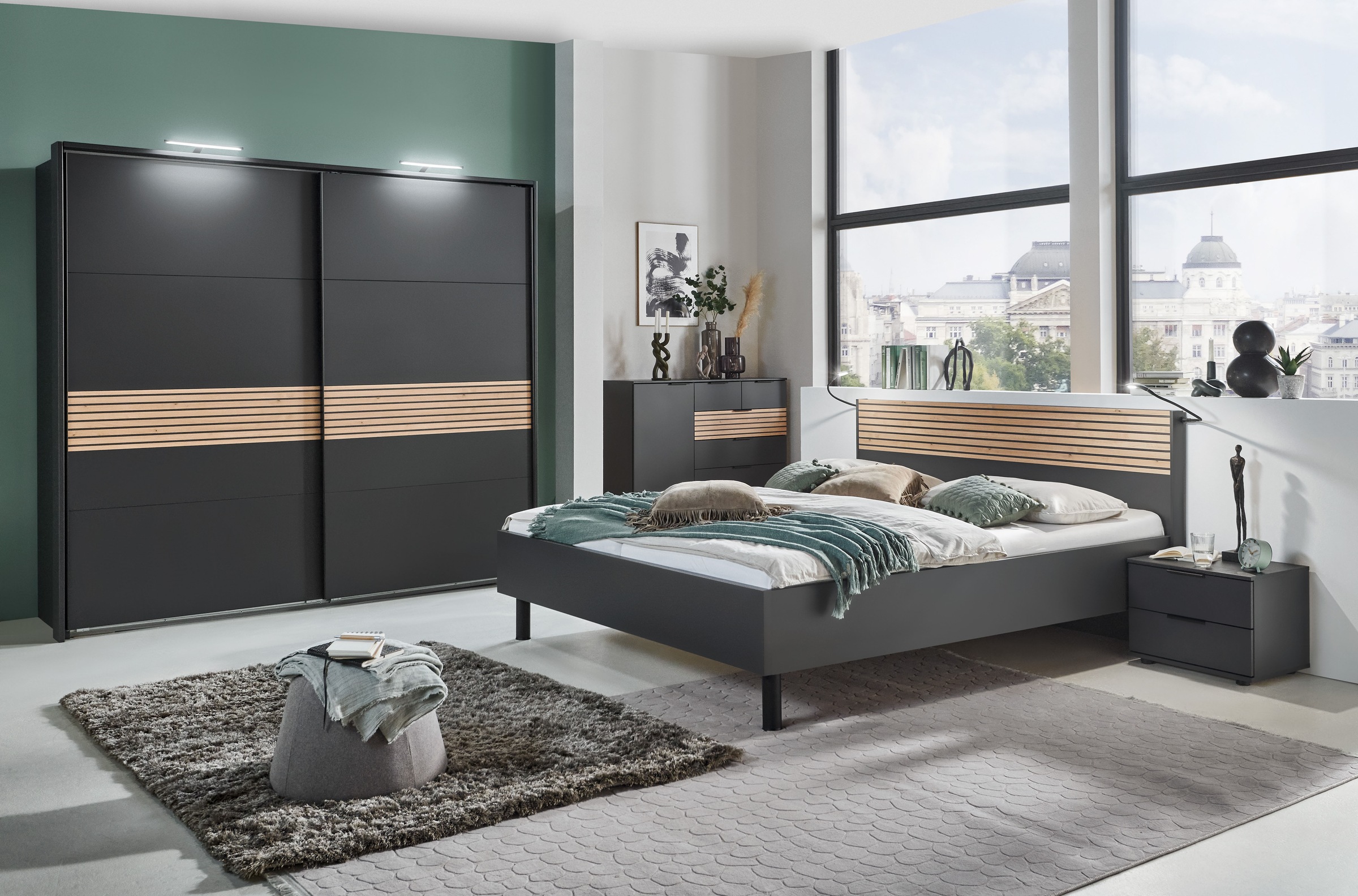 Wimex Bettanlage »Rotterdam« Set INKLUSIVE 2 Nachtkommoden, angesagte Lamellen-Optik im Kopfteil