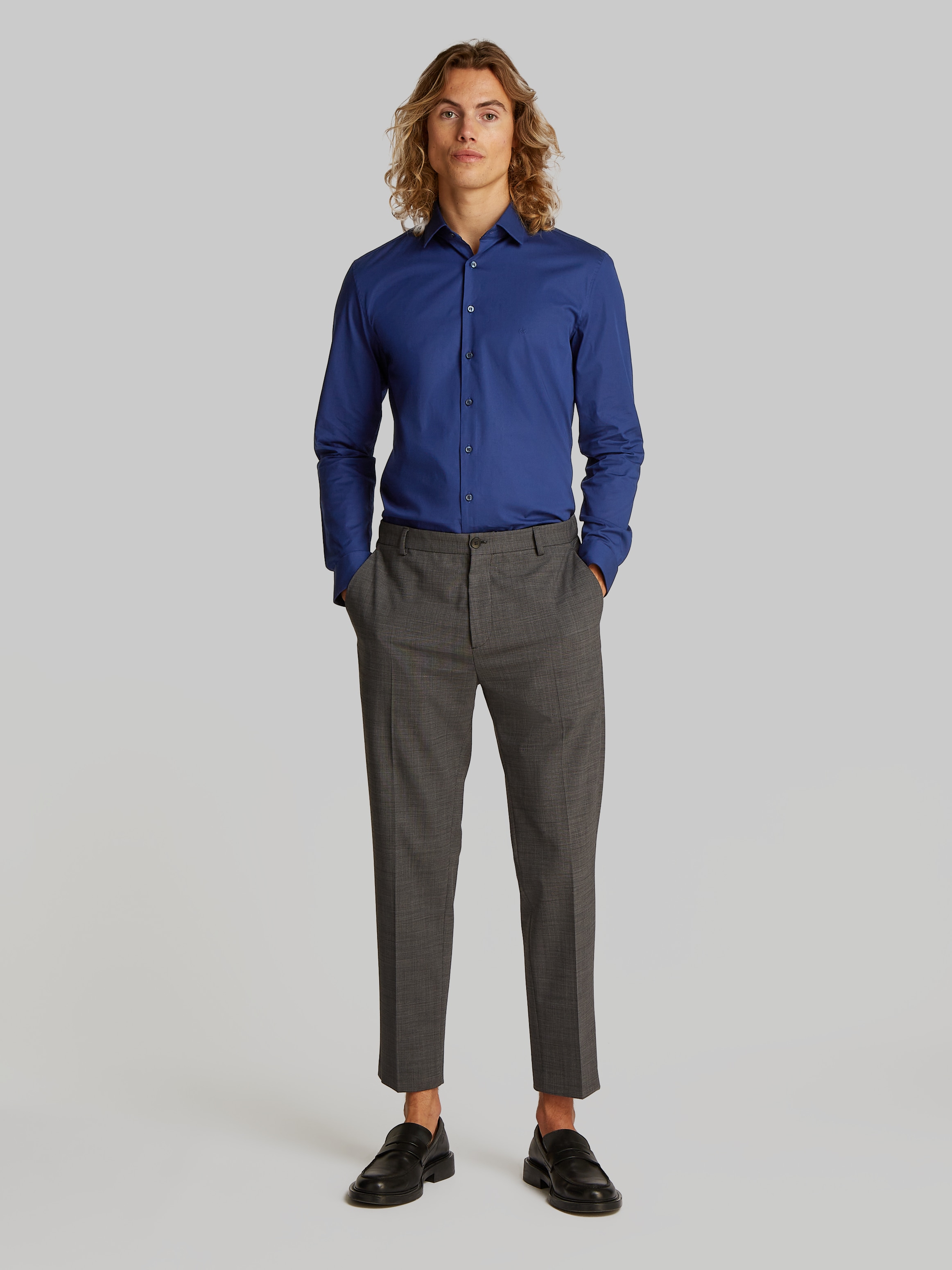 Calvin Klein Businesshemd »POPLIN STRETCH SLIM SHIRT«, mit Kentkragen, Logoprint auf Brusthöhe