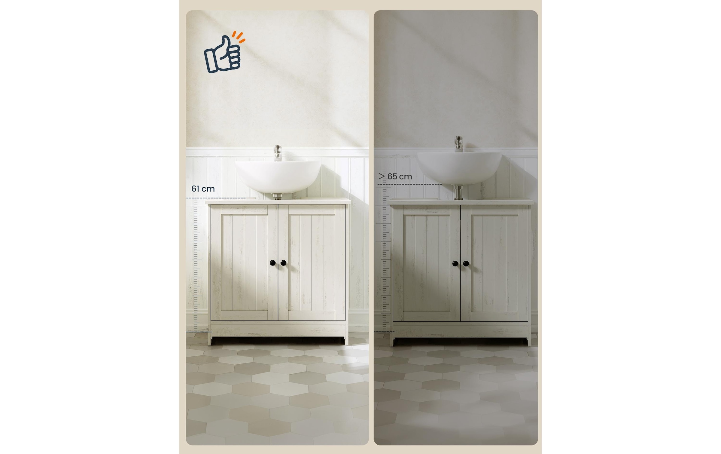 VASAGLE Armoire sous lavabo »60 x 61.2 cm« Meuble sous-lavabo moderne style campagne