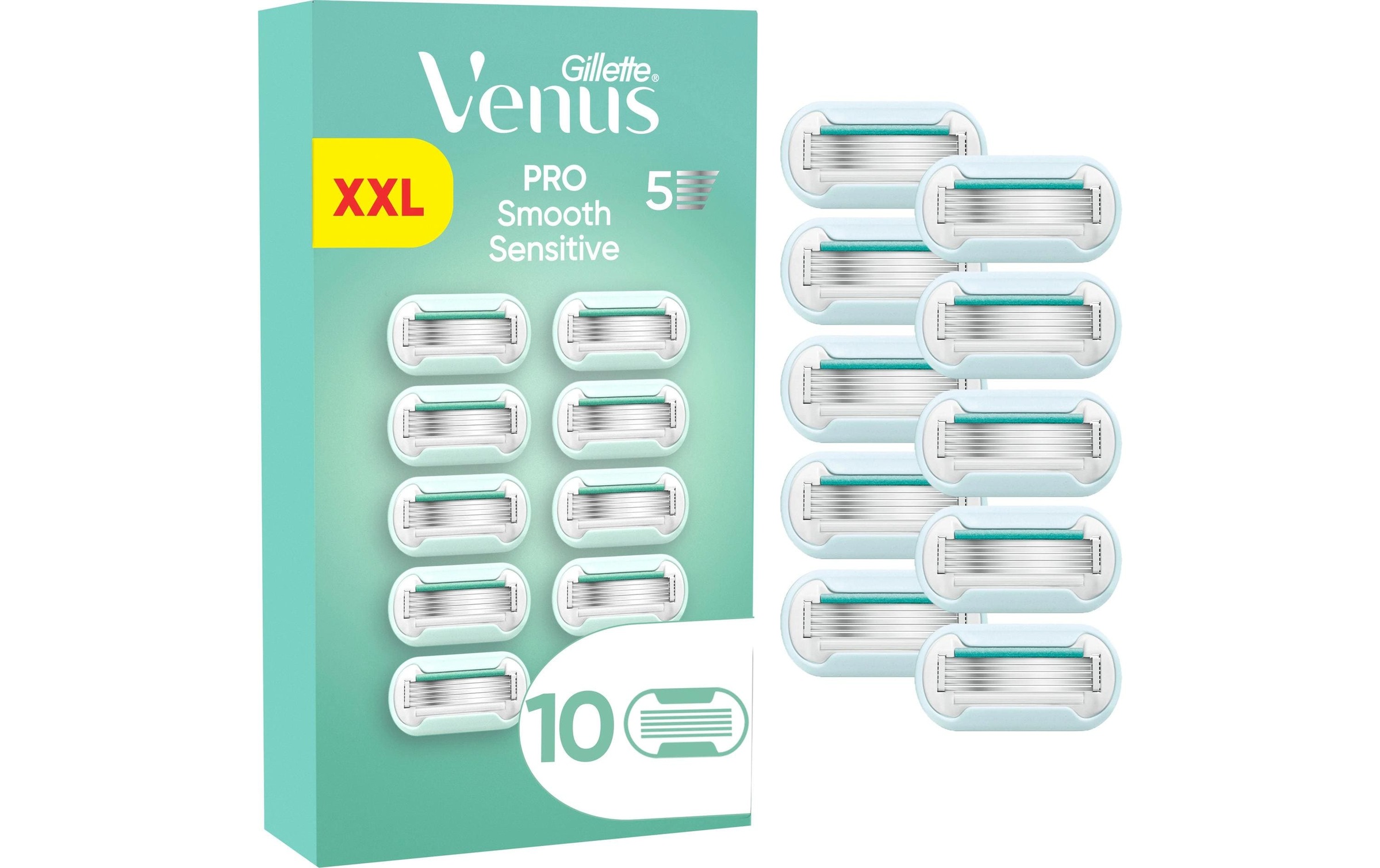 Image of Gillette Venus Rasierklingen "Pro Smooth Sensitive 10 Stück" Ersatzklingen für Damen mitMetallgriff und Duschhalterung