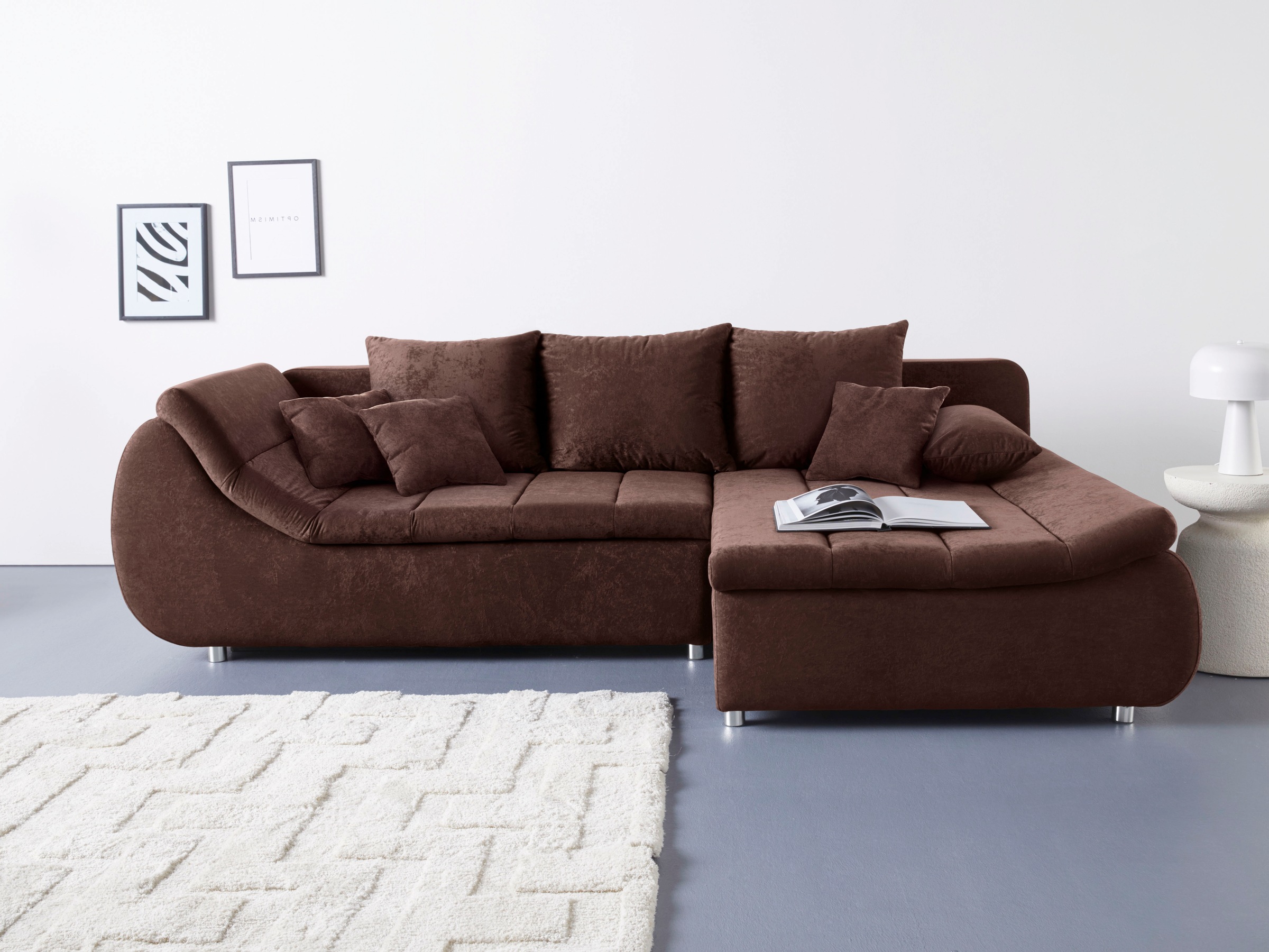 Home affaire Ecksofa »Imola, elegant und modern, aktuelle Steppung im Sitz, bequem, L-Form« frei im Raum stellbar, wahlweise mit Bettfunktion und Bettkasten
