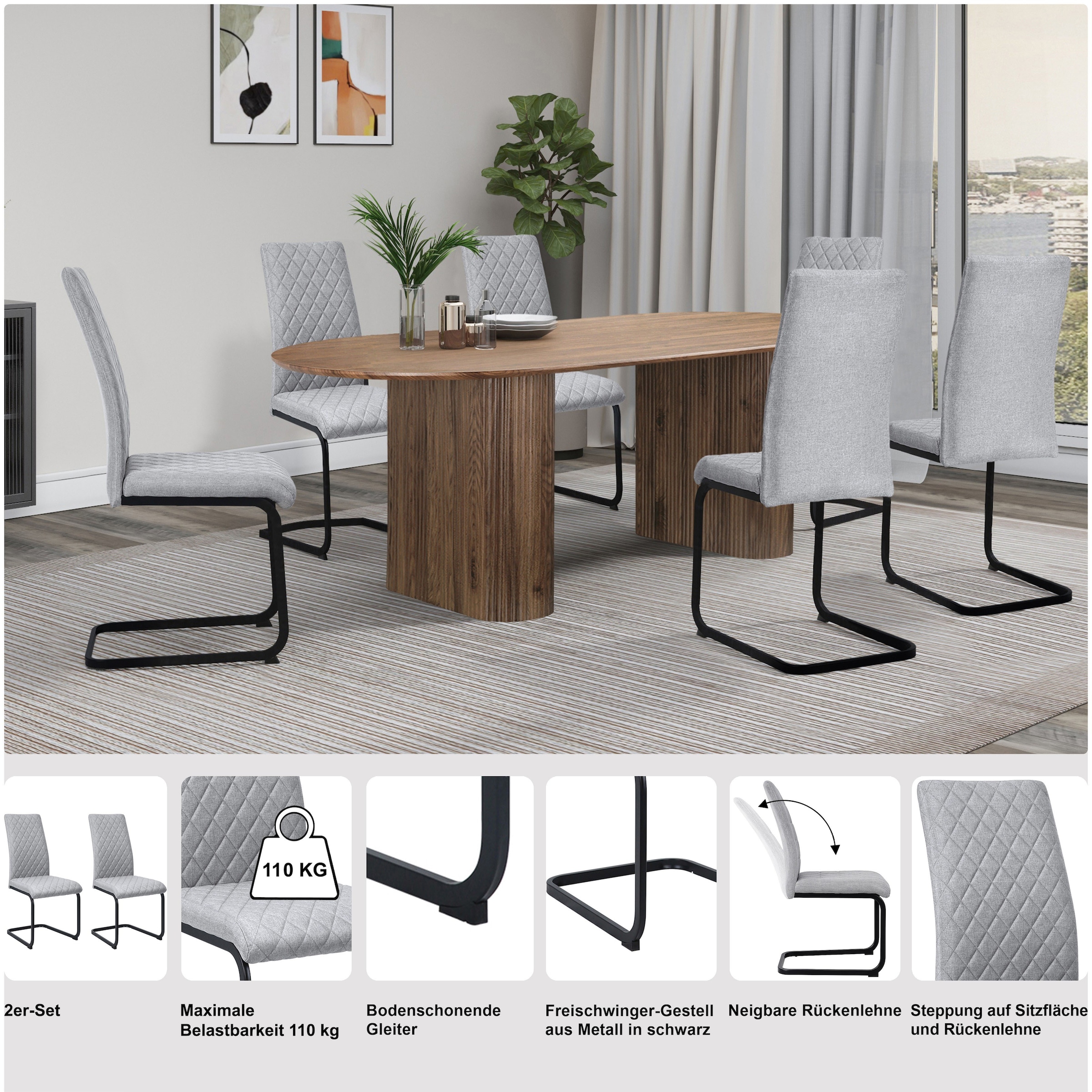 GOODproduct Chaise de salle à manger »Valbourg« () Freischwinger, gepolsterte Rückenlehne und Sitzfläche, 2er Set